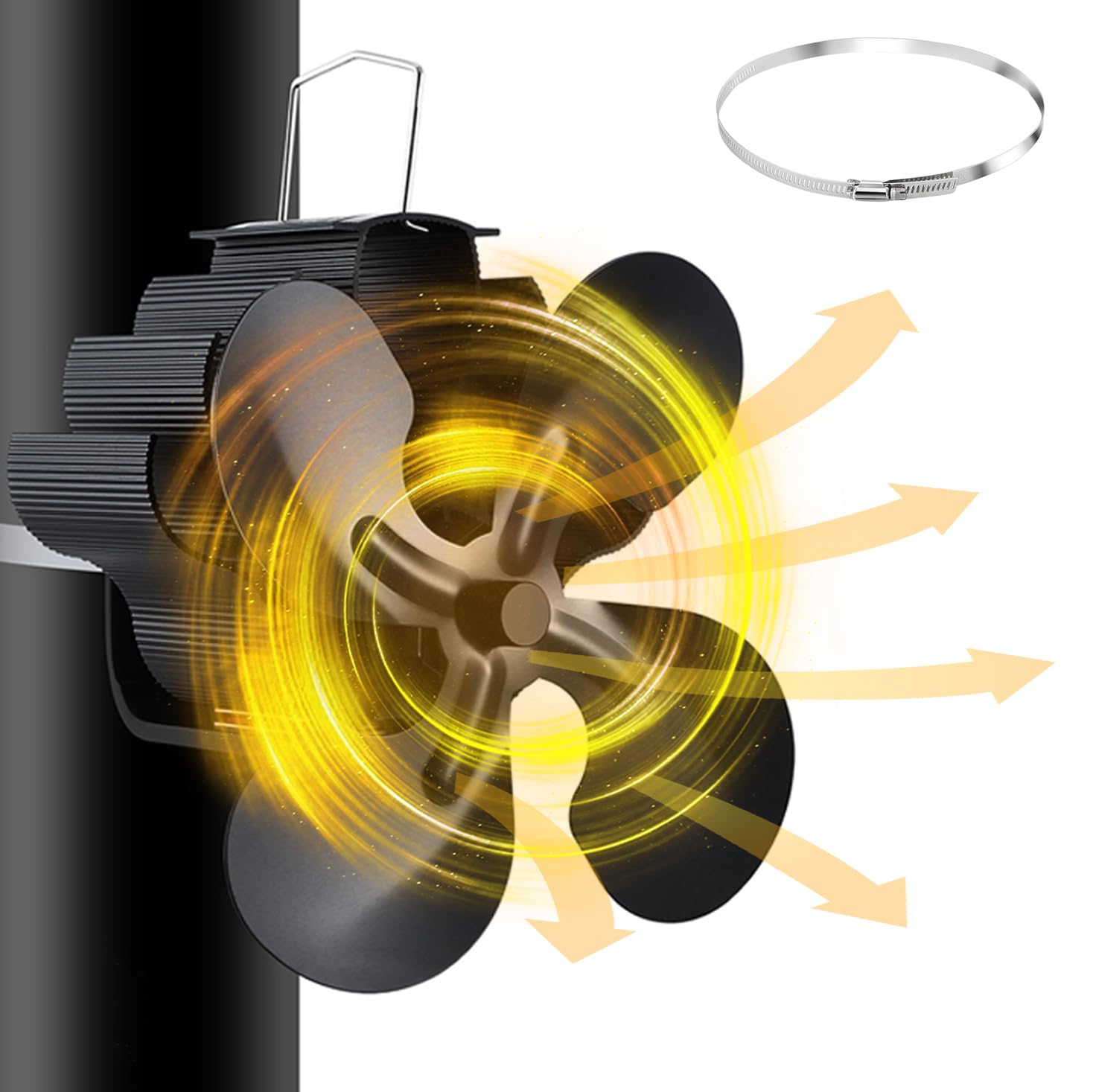 Bythavny Ventilateur de Cheminée Magnétique à 6 Feuilles Sans électricité,Alimenté par la Chaleur,Respectueux de l'environnement Sur la Cheminée (6 Feuilles)