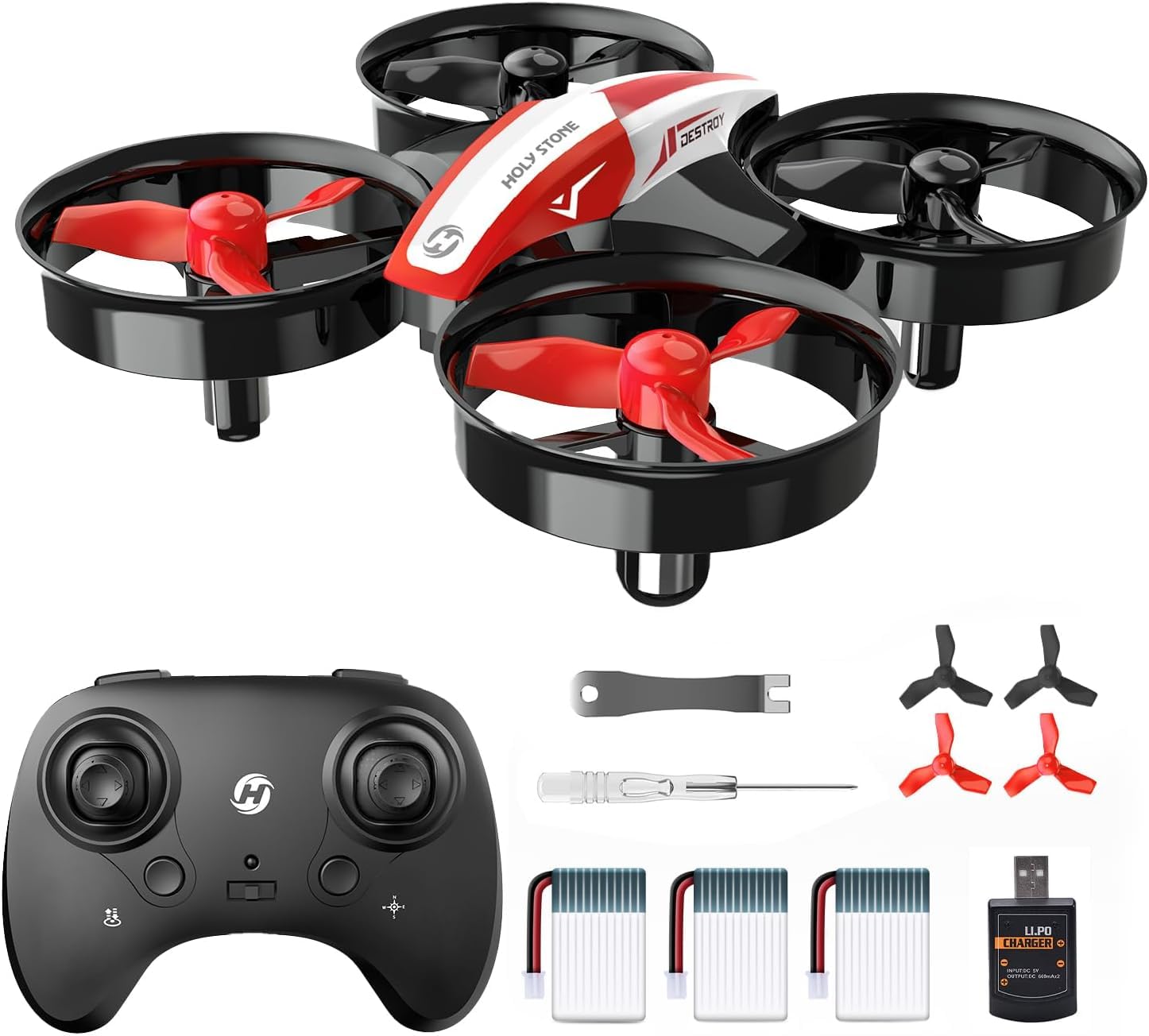 Holy Stone HS210 Mini Drone Enfant, Télécommandé, Vol Automatique, Flips 3D | Quadricoptère RC pour Débutants avec Mode Sans Tête et Batteries Supplémentaires, Jouet pour Garçons et Filles, Rouge