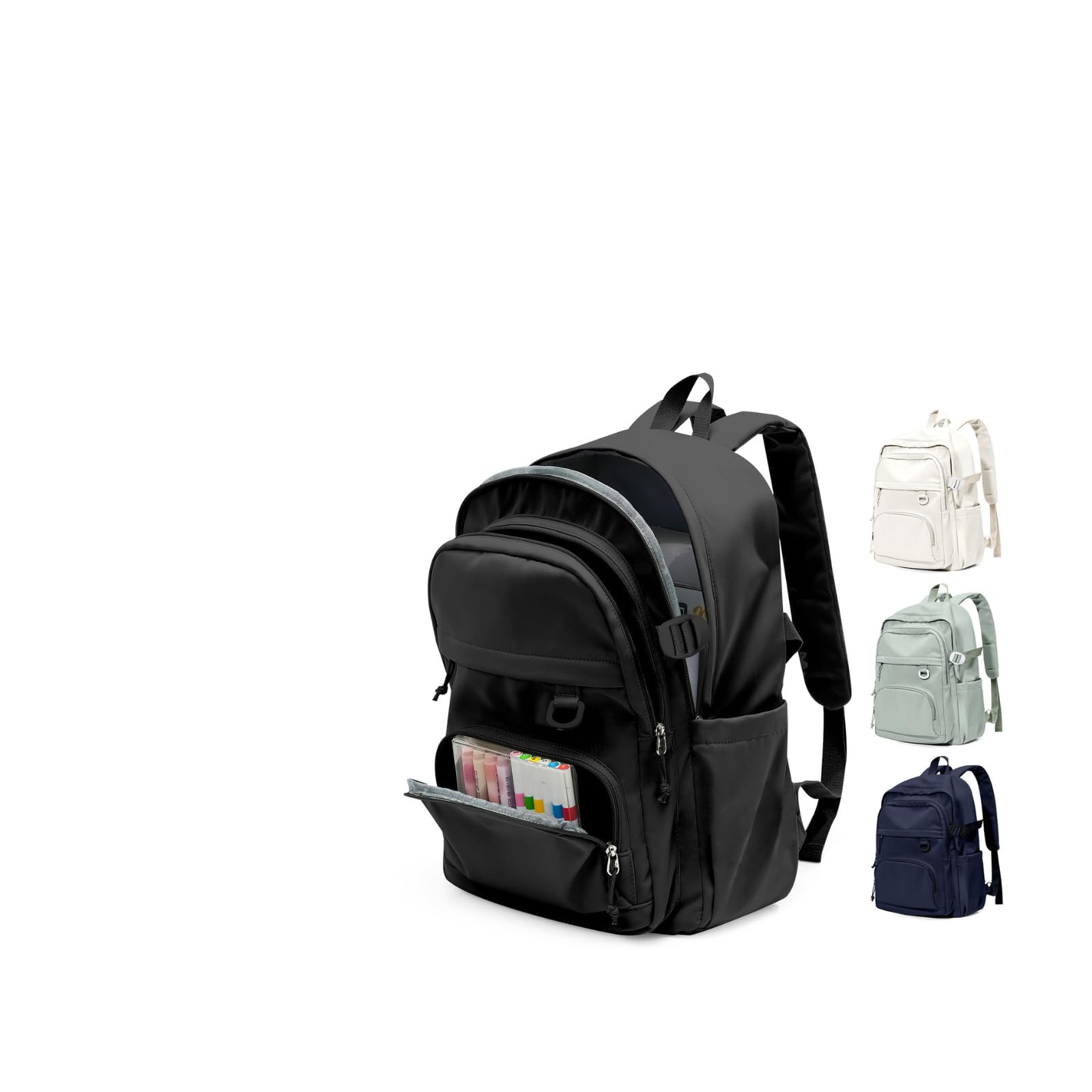 pectodox Sac à Dos College Homme Femme, Résistant Cartable Garcon Fille, Sac à Dos Scolaire Adolescents, Sac a dos avec Multi-poches, Loisir Unisexe Zaini Backpack,Noir