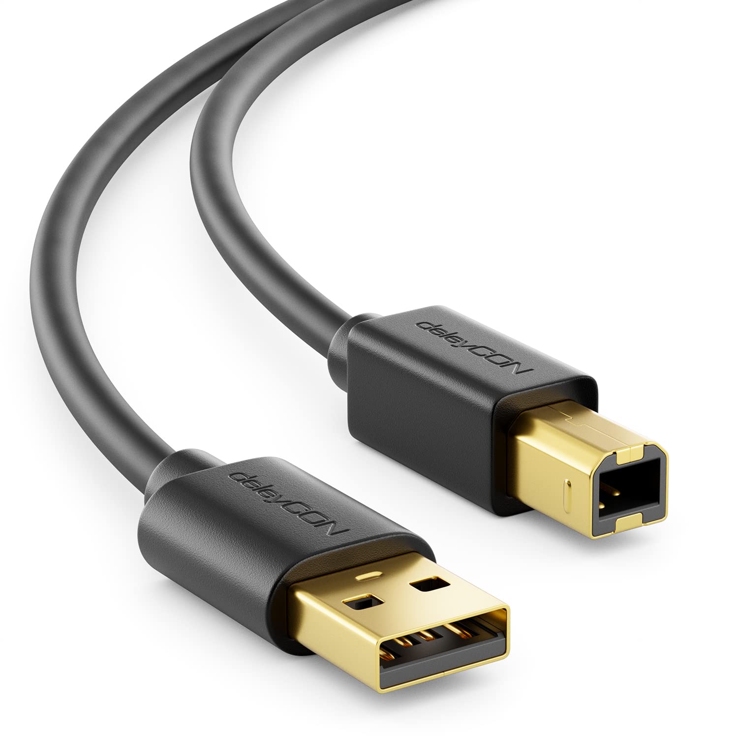 deleyCON 0,5m Câble Imprimante & Scanner USB 2.0 USB-A vers USB-B - Noir | Câble de données court de 50 cm, prise USB A vers prise USB B, pour imprimantes, scanners et imprimantes