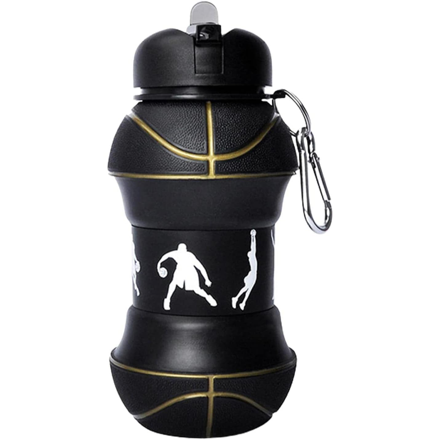 YverLand Bouteille d'eau pliable pour garçons et filles sans BPA - Gourde pour enfants pour le camping - Personnalisable avec votre sport - Bouteille d'eau compacte pour cadeau original (Basket noir)