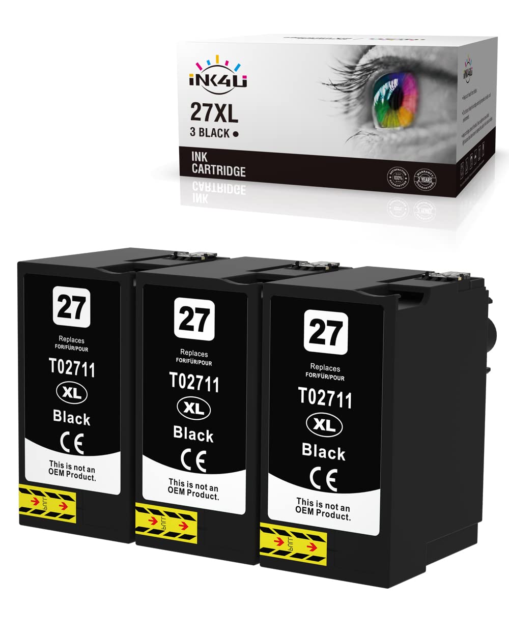 INK4U 27XL Cartouches d'encre Compatibles pour Epson 27 27XL Remplacement | pour Workforce WF-7620 WF-3620 WF-7720 WF-7710 WF-7610 WF-3640 WF-7715 WF-7110 WF-7210 (3 Noire)
