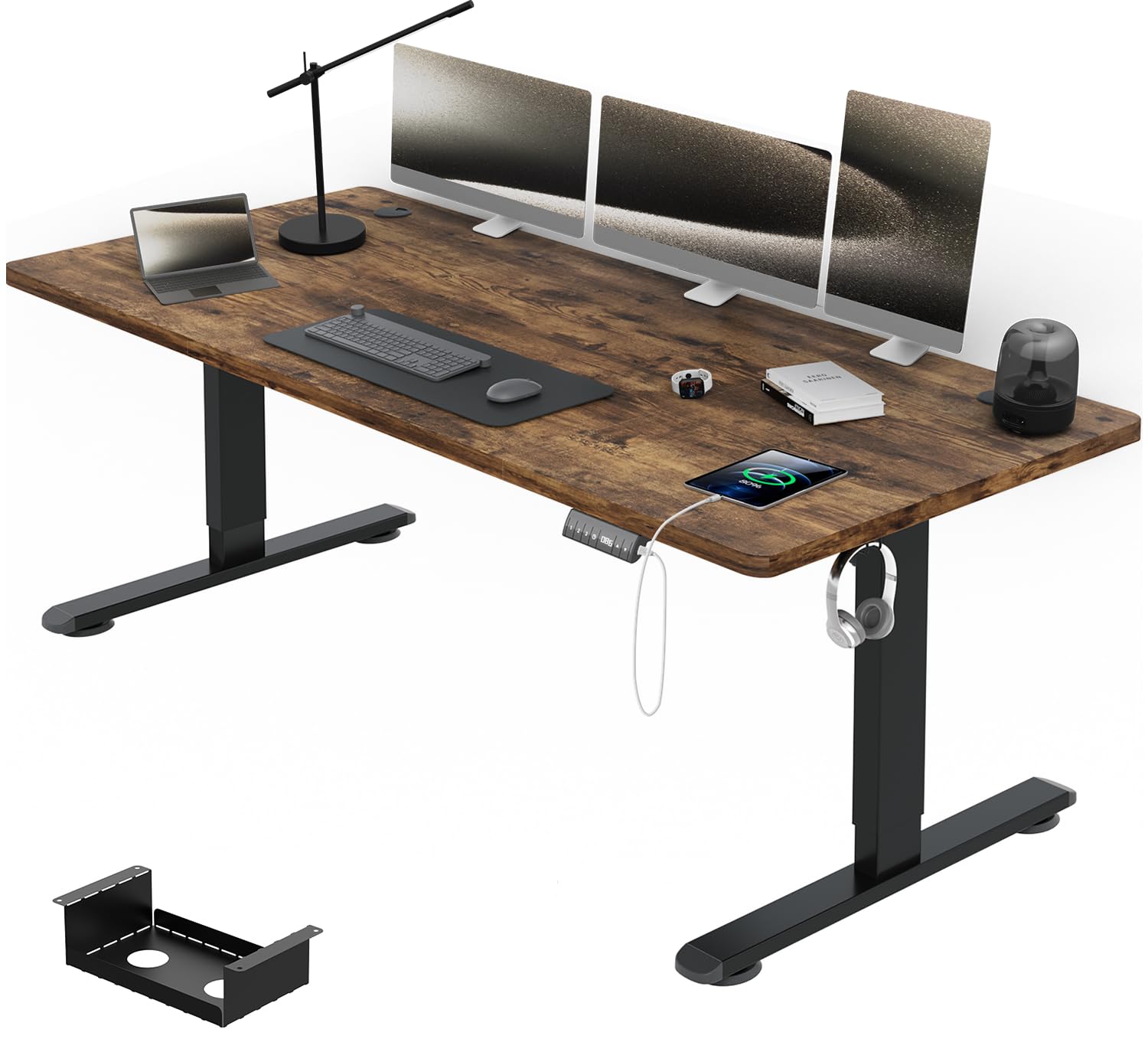 Airfish Bureau Assis Debout 180x80cm, Standing Desk, 3 Mémoires, Marron | Port USB-A, Anti-Collision, Rappel Sédentaire, Charge 70 kg, Hauteur 72-124 cm, Gestion Câbles Intégrée