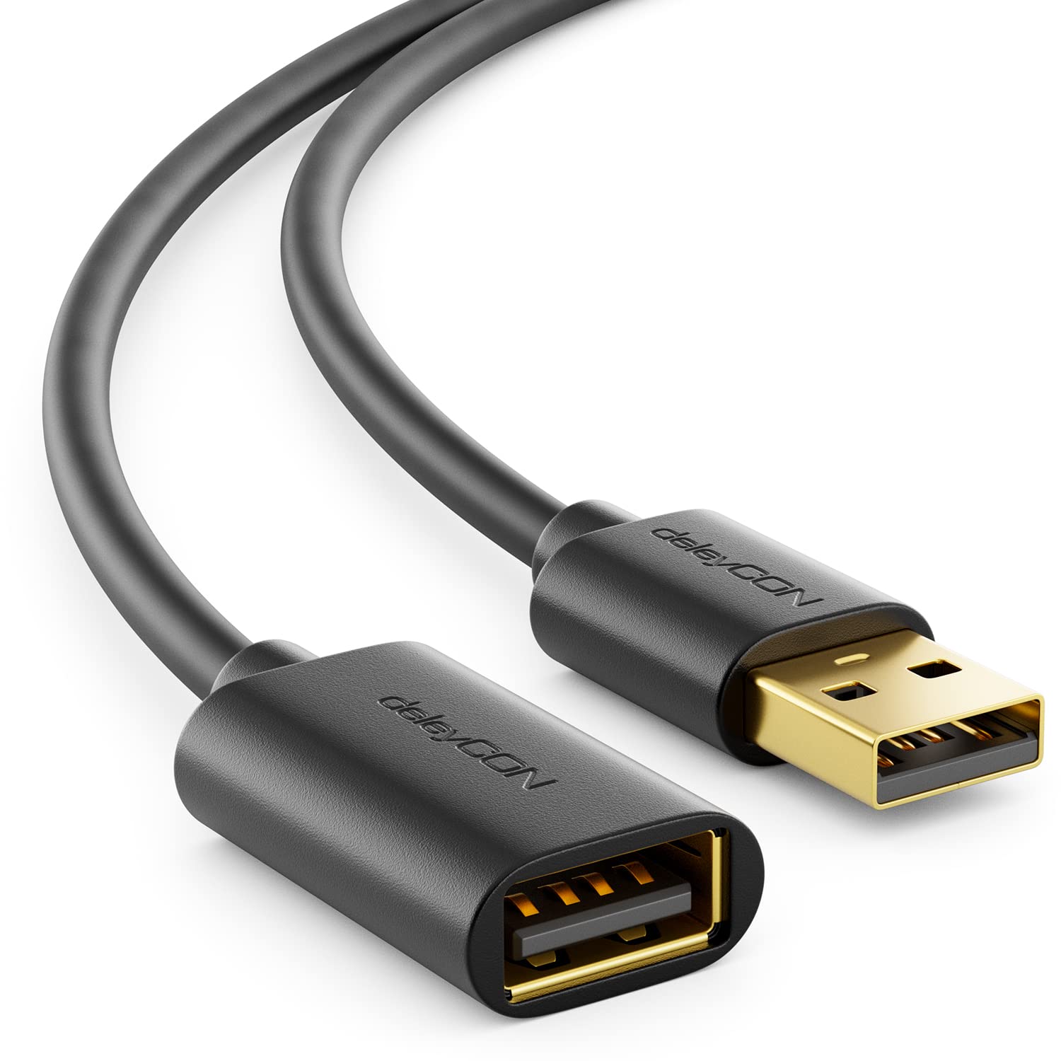 deleyCON 1m Câble D’extension USB 2.0 USB-A vers USB-A - Noir | Câble haute vitesse, USB A mâle vers USB A femelle