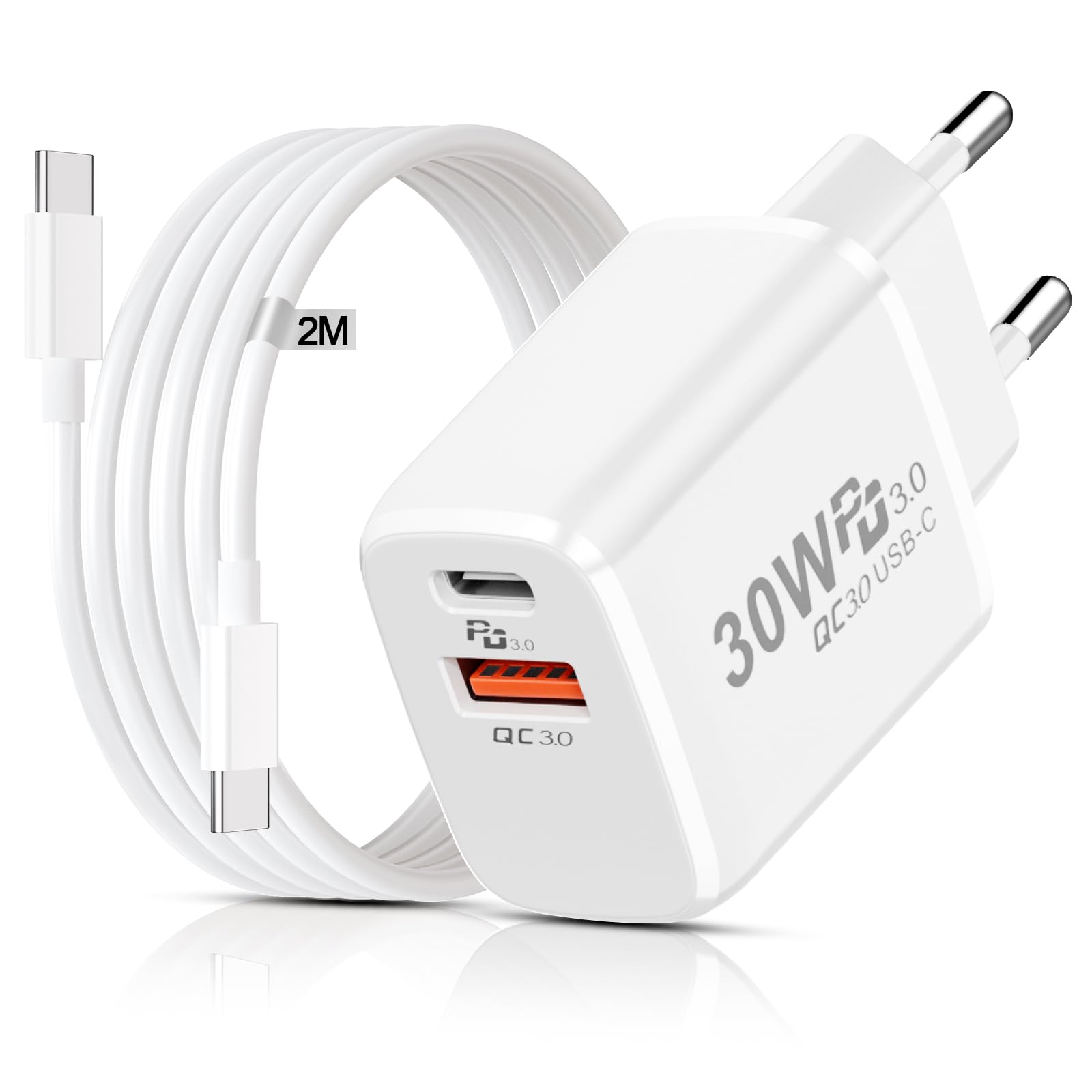30W Chargeur Rapide USB C avec Cable pour Google Pixel 10 Pro/10A/9 Pro XL/8 Pro/8A/7/6, Chargeur Rapide Prise Secteur Type C Chargeur Rapide avec Cable USB C 2M pour iPhone 18 17 16 15 Pro Max/Plus