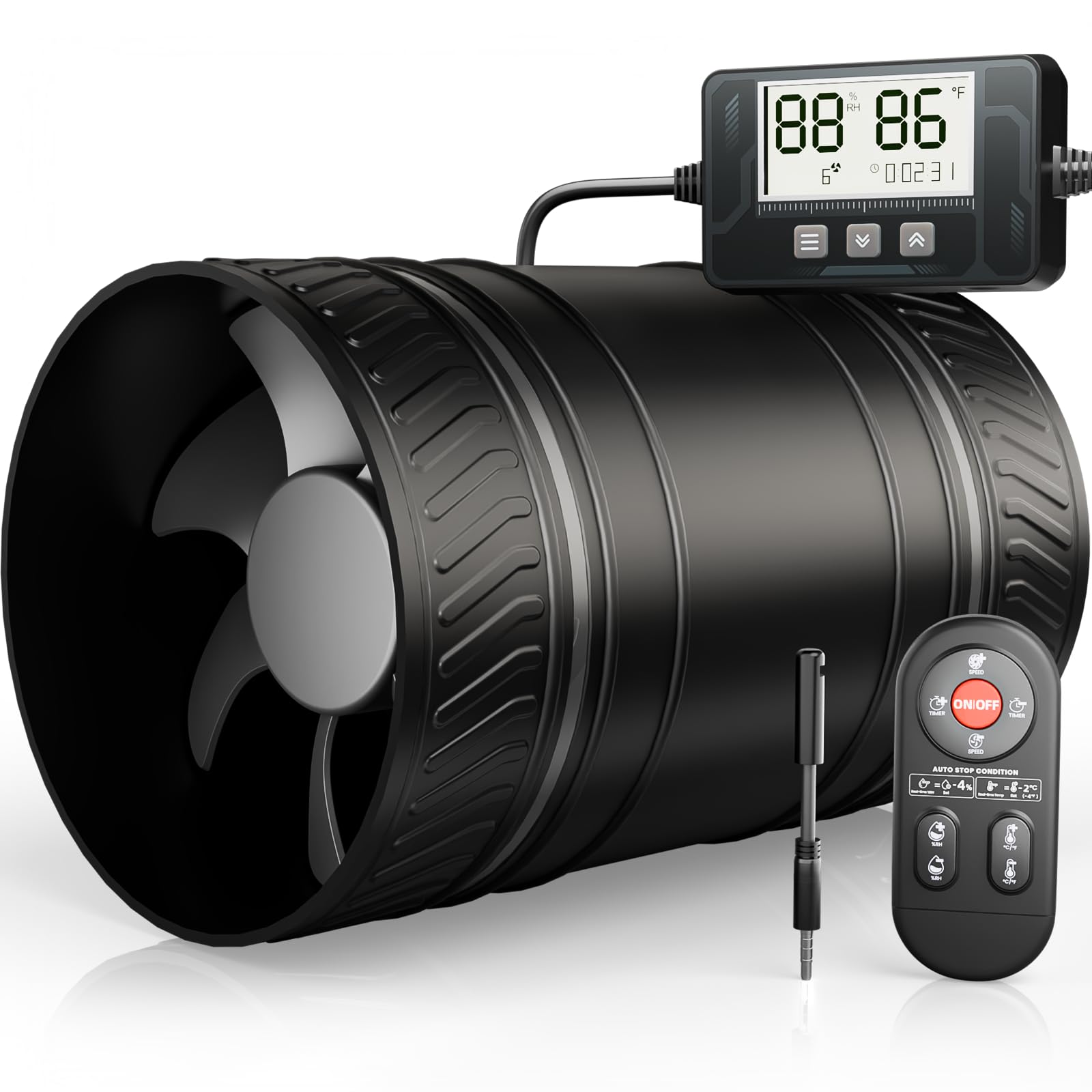 MOCINE Ventilateur en ligne 100mm avec capteur de température et d’humidité | Télécommande 433 MHz, 6 vitesses et minuterie, silencieux pour camping-car, salle de bain et ventilation domestique