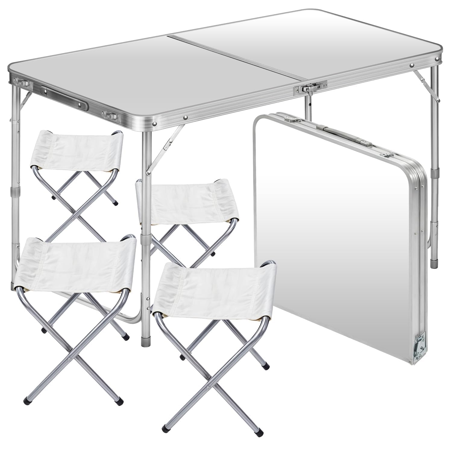 GOODS+GADGETS® Table Pliante Aluminium 120x60 cm avec 4 Chaises | Réglable en 3 hauteurs (55/62/69 cm) - 4,7 kg - capacité 30 kg - marché, camping, barbecue, tapisserie