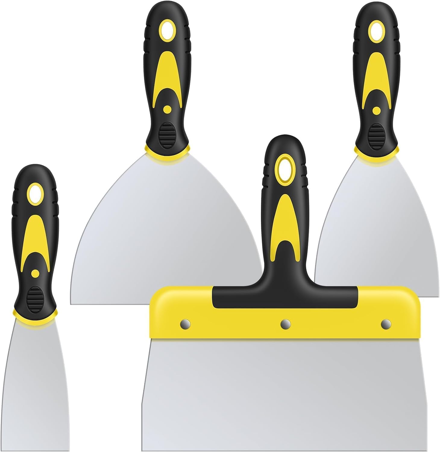suokoun Lot de 4 spatules en acier inoxydable avec poignée en plastique, spatule pour peinture sur papier peint et mur (50 mm, 100 mm, 150 mm, 200 mm)