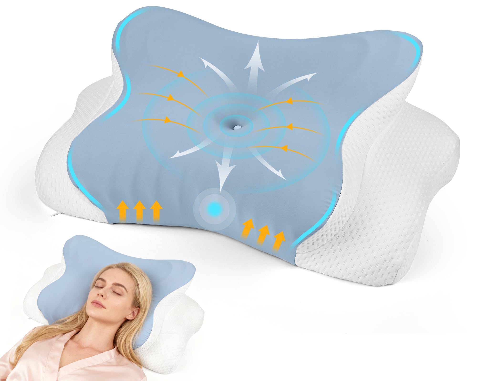 Dreamhigh® Oreiller Memoire Forme 2 en 1, Soulagement Efficace des Douleurs, Oreiller Ergonomique pour Côté, Dos & Ventre, Coussin Orthopédique Taille: 62 x 37cm x 14/10cm