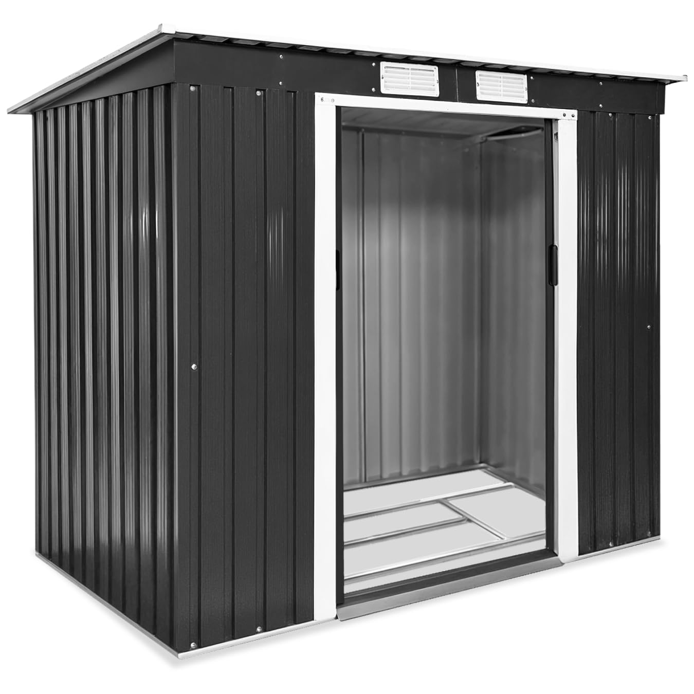 tectake® Abri de Jardin en métal Cabane de Jardin à Outils en Métal Monopente avec Fondation pour Rangement et Stockage extérieurs Moto, Vélo, Tondeuse, Brouette, Outils de Jardinage 213x130x173 cm
