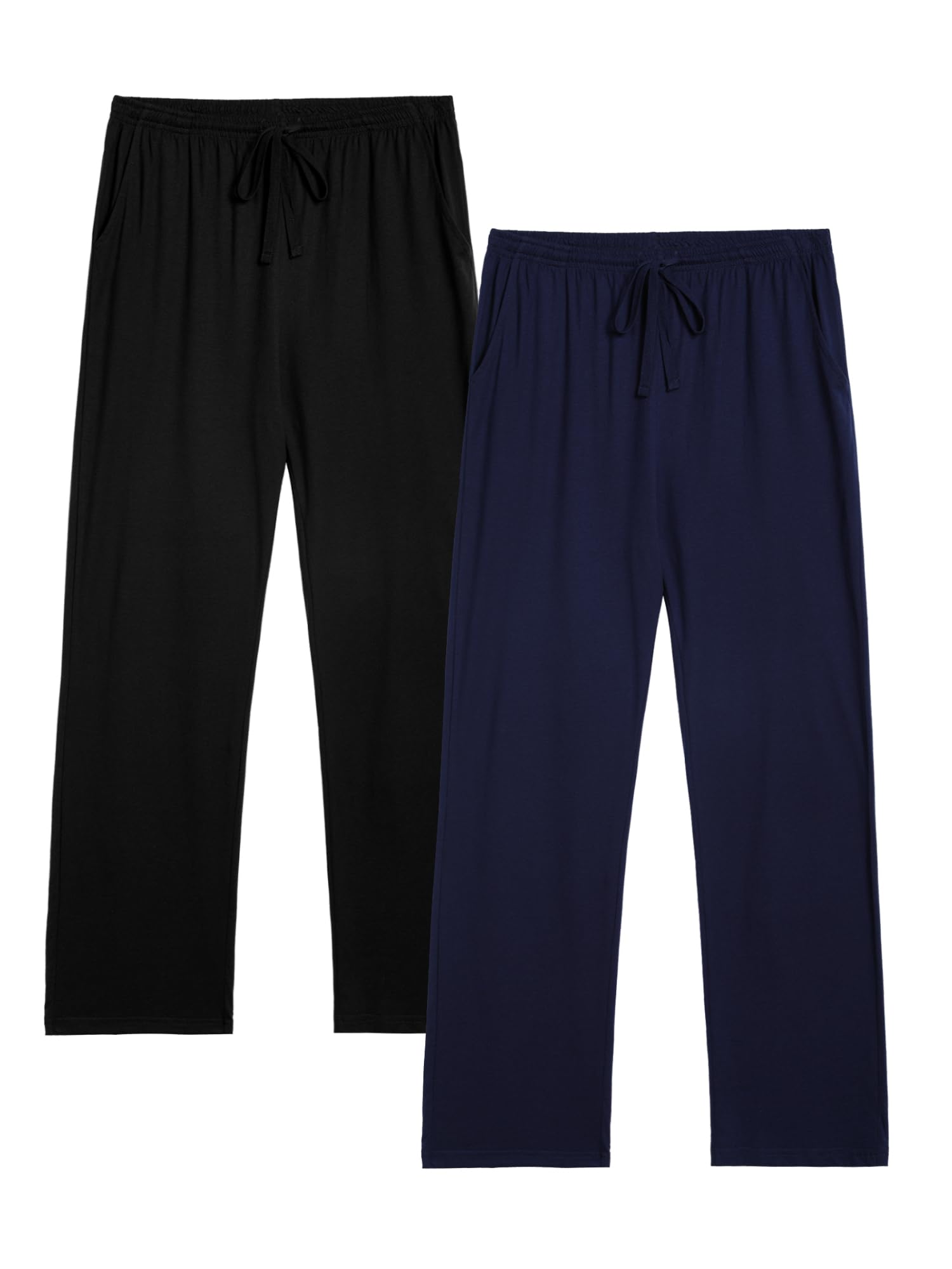 Winovia Lot de 2 Pantalons de Pyjama Longs et légers en Coton pour Homme - Pantalon de Pyjama - Pantalon de Loisirs avec Taille élastique et Coupe Droite
