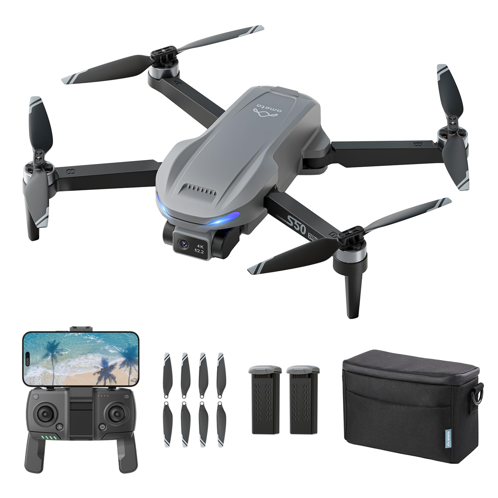 Ameta S50 Lite Drone avec Camera 4K et GPS Retour Automatique | pour Adultes et Enfants, 50min de Vol, Mode Intelligent, Contrôle par Gestes, FPV, Portée 500M, Moins de 249g