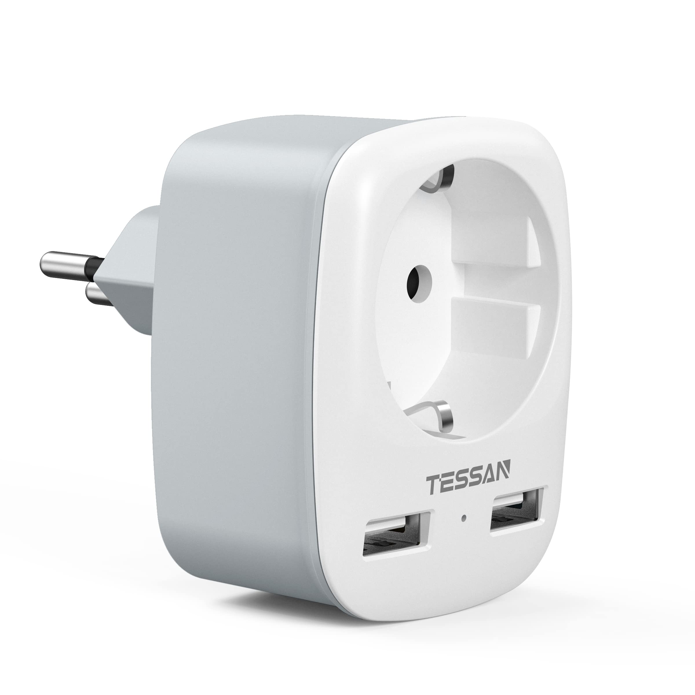 TESSAN Adaptateur Prise Suisse avec 2 USB | Adaptateur Suisse France, Prise France vers Liechtenstein, Jordanie, Madagascar, Rwanda, Type J
