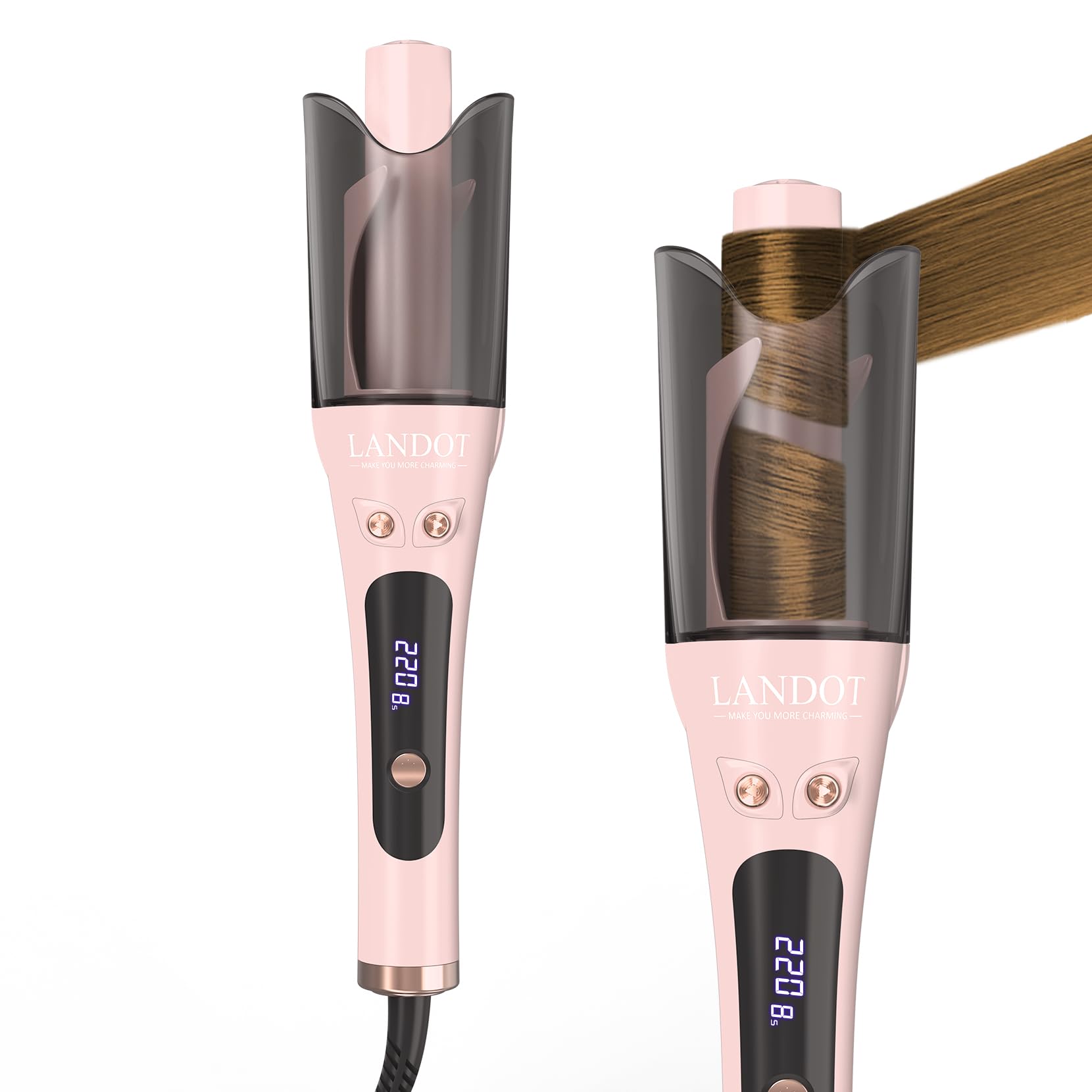 LANDOT Boucleur Automatique 25mm – Double Sens Rotation, Boucles Définies | céramique-tourmaline, ions négatifs réduisent les dégâts, 8 temp. 150-220°C, Chauffe 30s, sécurité 360°, voyage, cadeau