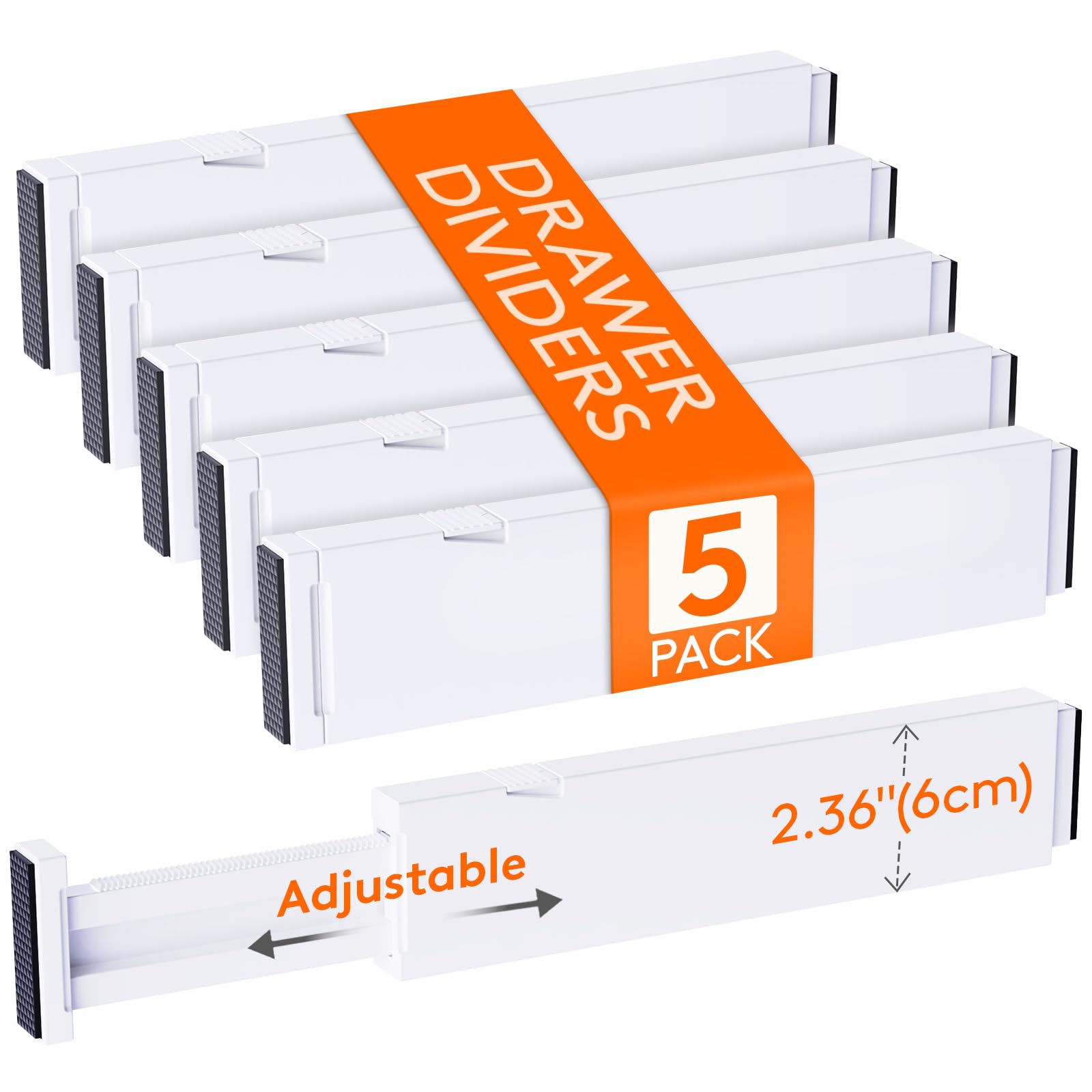 Lifewit Lot de 5 Séparateurs de Tiroirs en Plastique, Organisateurs de Tiroirs ajustables pour Vêtements, Chambre/Salle de Bain/Cuisine/Bureau Organisation et Rangement, 6 cm de Haut, 28 - 40 cm