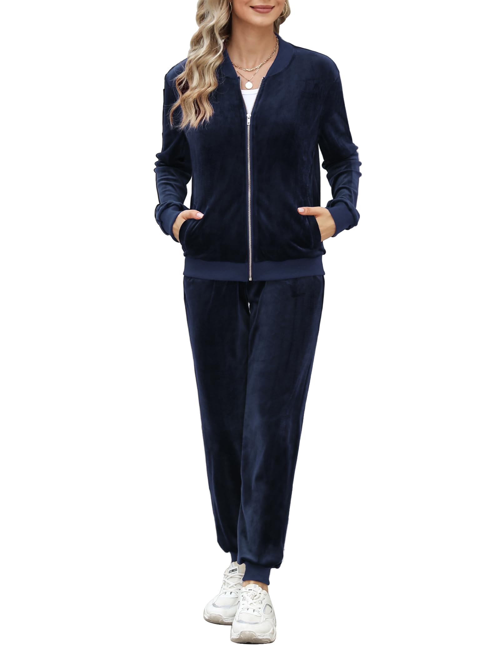 Irevial Ensemble Jogging Femme Velours Zippé 2 Pièces Manches Longues | Veste zippée, pantalon assorti, manches longues, maison loisirs, automne hiver