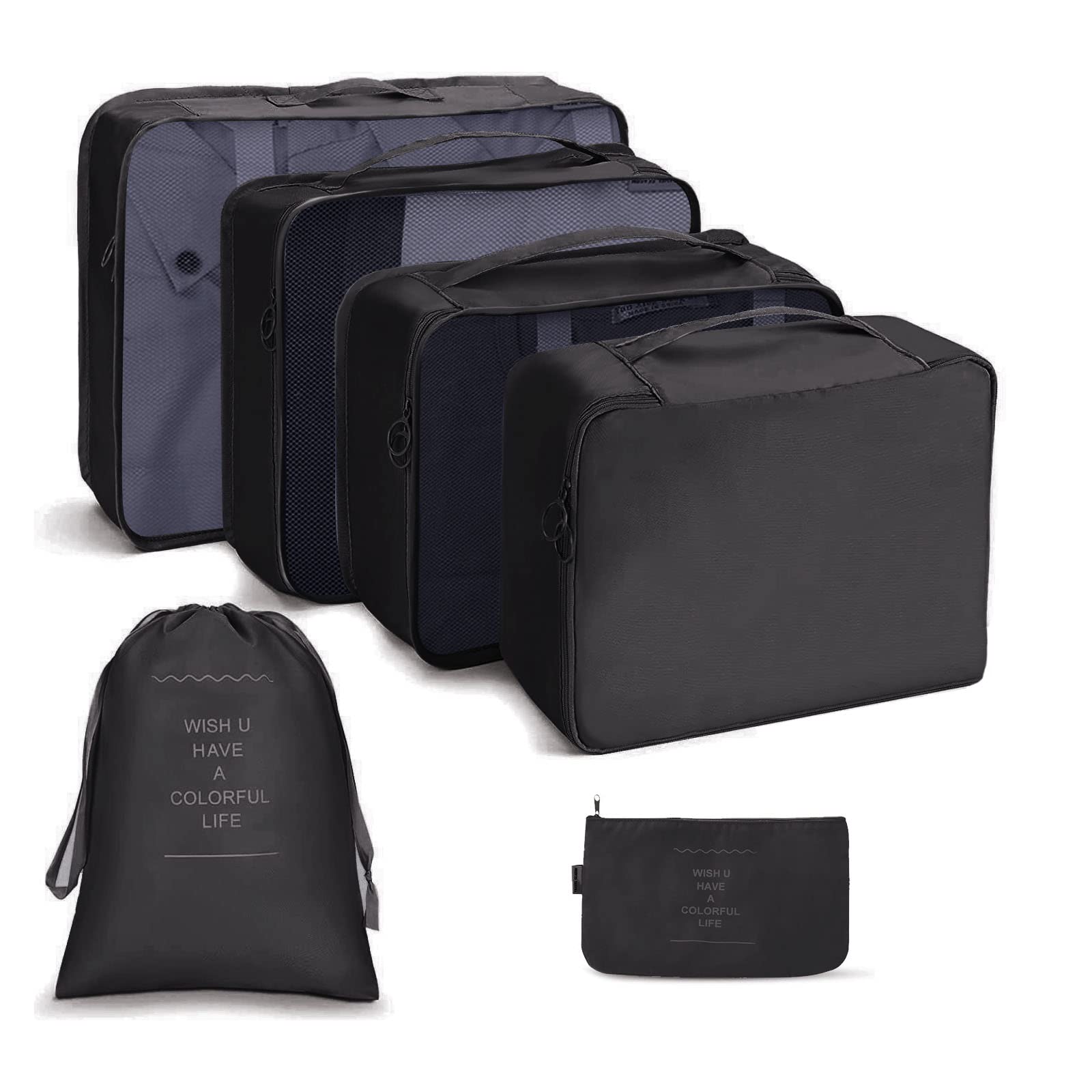OSDUE Organisateur Valise, Lot de 6 Organisateur de Voyage | Organiseurs de Bagage pour Voyage,Différents Tailles des Cubes Étanche Sacs de Voyage Rangement (Noir)