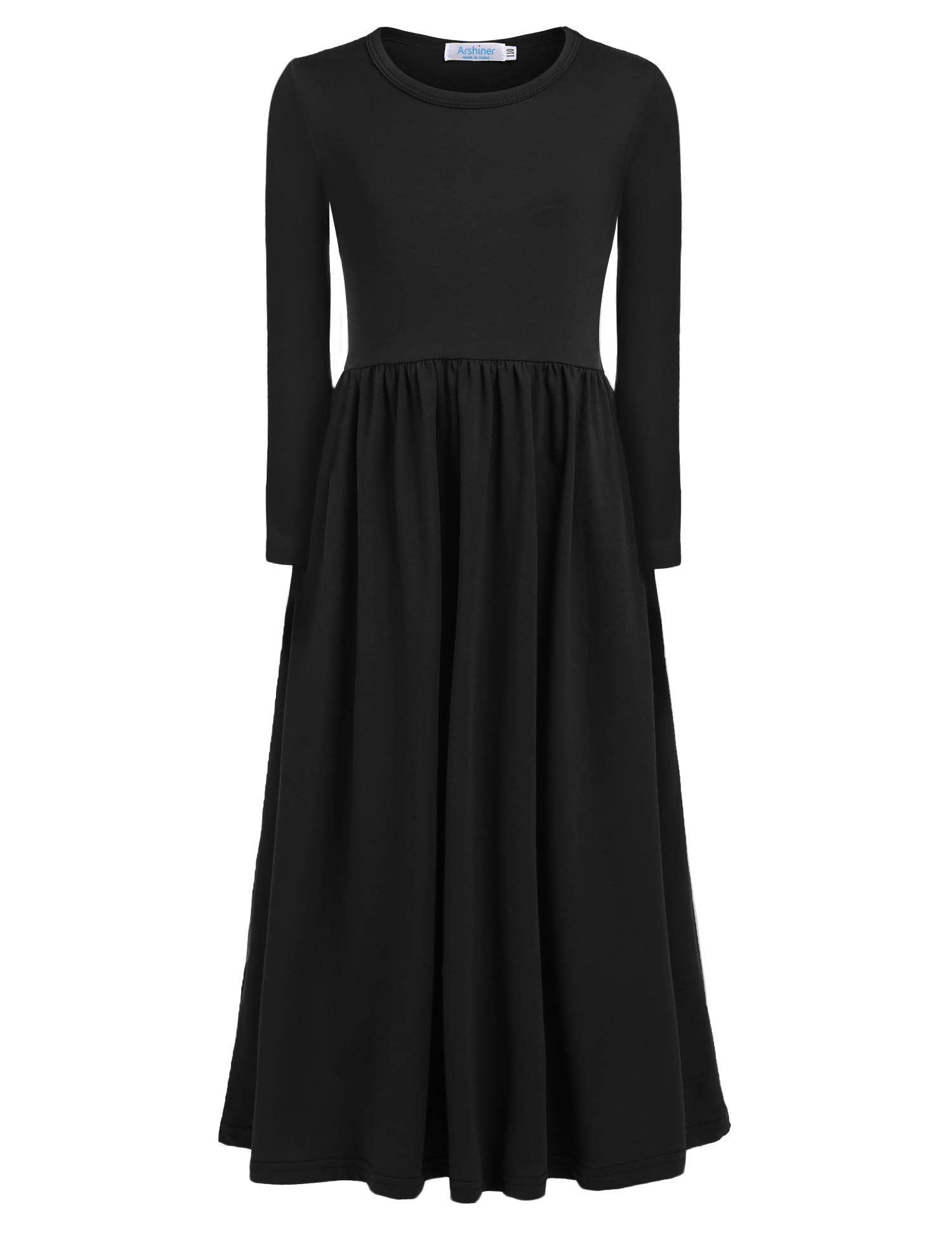 Arshiner Robe Longue à Manches Longues pour Fille - Couleur Unie - pour l'automne et l'hiver