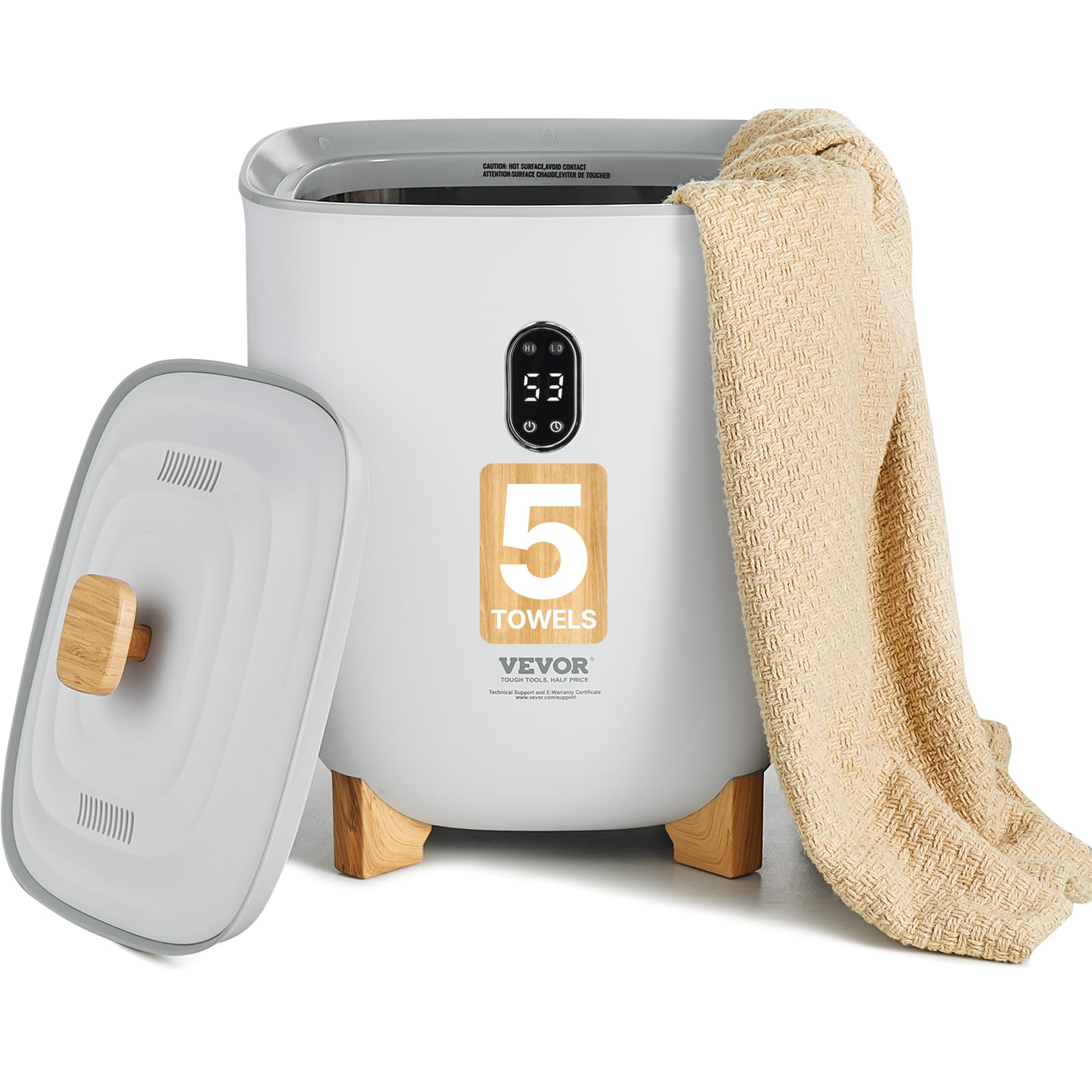 VEVOR Chauffe Serviettes 25 L, Seau Sèche-Serviettes pour Salle de Bain, avec Écran LED, Réglage de la Température et Minuterie 20/40/60/90 Min, pour Couvertures Peignoirs, Spa Massage, Gris
