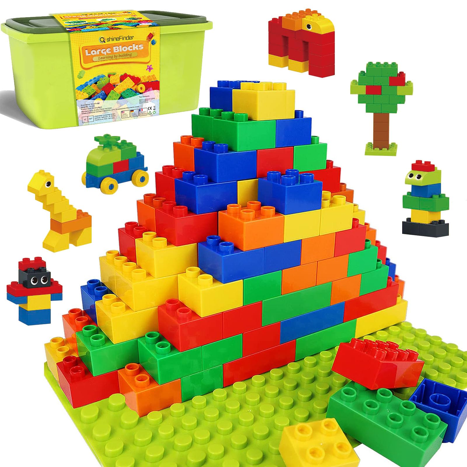 shineFinder Brique de Construction, Compatibles Gros Blocs de Construction, Grands Blocs de Construction pour Les Tout-Petits à partir de 2 Ans avec boîte en Pierre