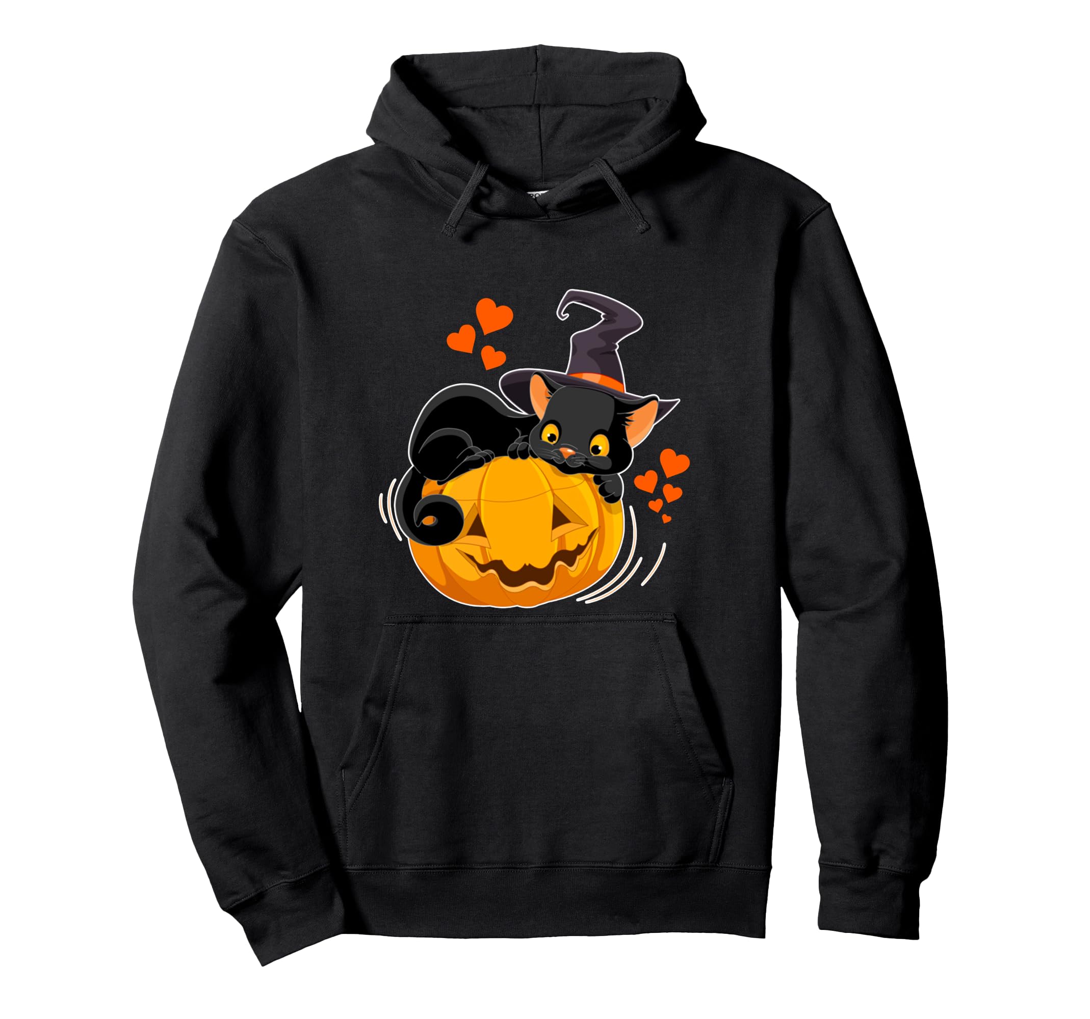Chat Noir avec Chapeau de Sorcière Citrouille Chat Halloween Sweat à Capuche