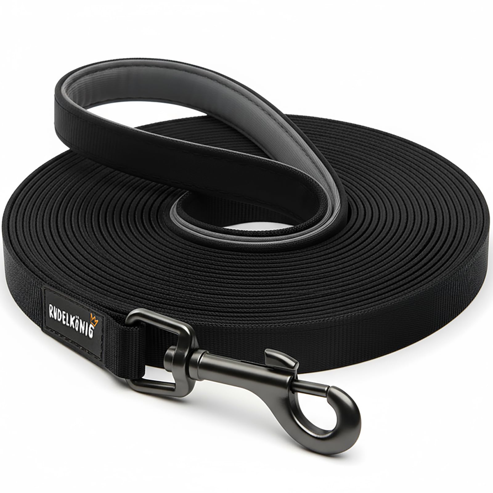 Rudelkönig Longe pour Chien 10m - Robuste et résistante aux intempéries - Longe avec poignée rembourrée - Laisse de Dressage pour Chien Pratique et Confortable