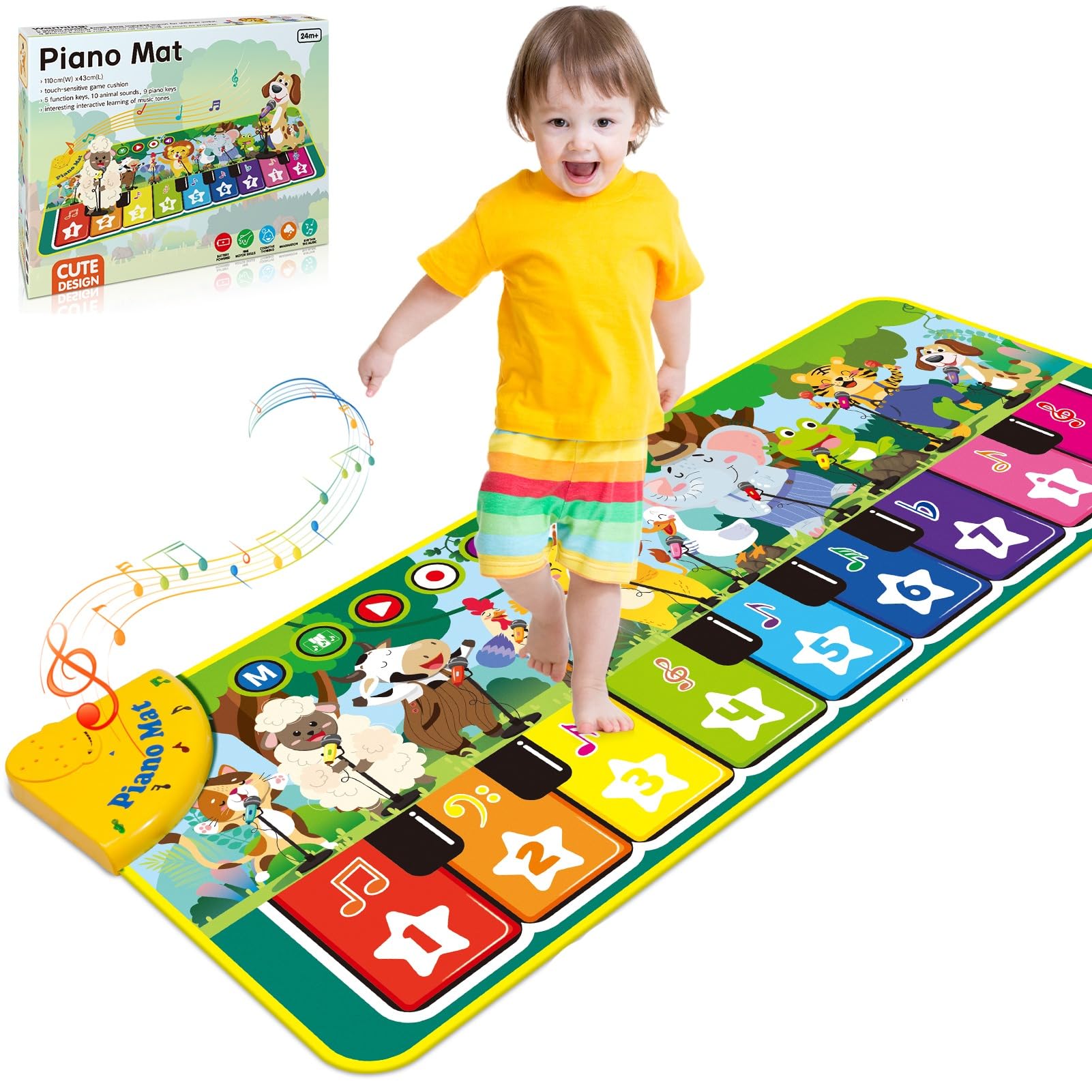 Gralal Jouet Enfant 1 2 Ans, Tapis Piano Bebe avec 10 Sons d'animaux Jouet Cadeau Bebe Fille Garcon 1 2 an, Pianos Et Claviers Bebe Educatif Sensoriel 1 an Batteries Et Percussions