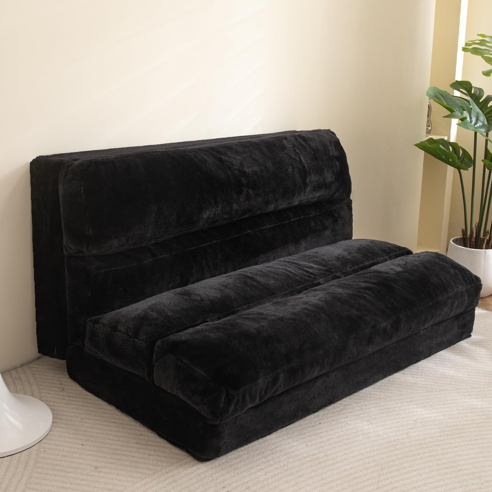MAXYOYO Lit pouf, canapé-lit pliable, matelas de sol extra épais pliable 6 fois, canapé de sol pour chambre, salon, (noir, 100 x 240 cm)