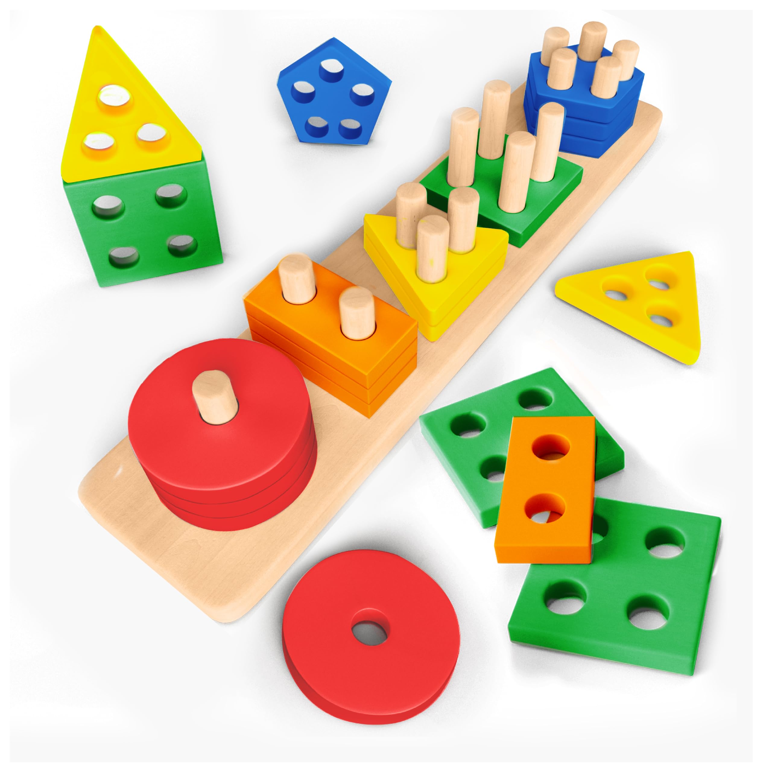 Sweety Fox - Jeux Montessori - Enfants 1, 2 et 3 Ans - en Bois (Vif) | Couleures Vives/Pastelles · Jouets d'Activité et de Développement · Pour Motricité Fine · Jeu d'Encastrement Éducatif