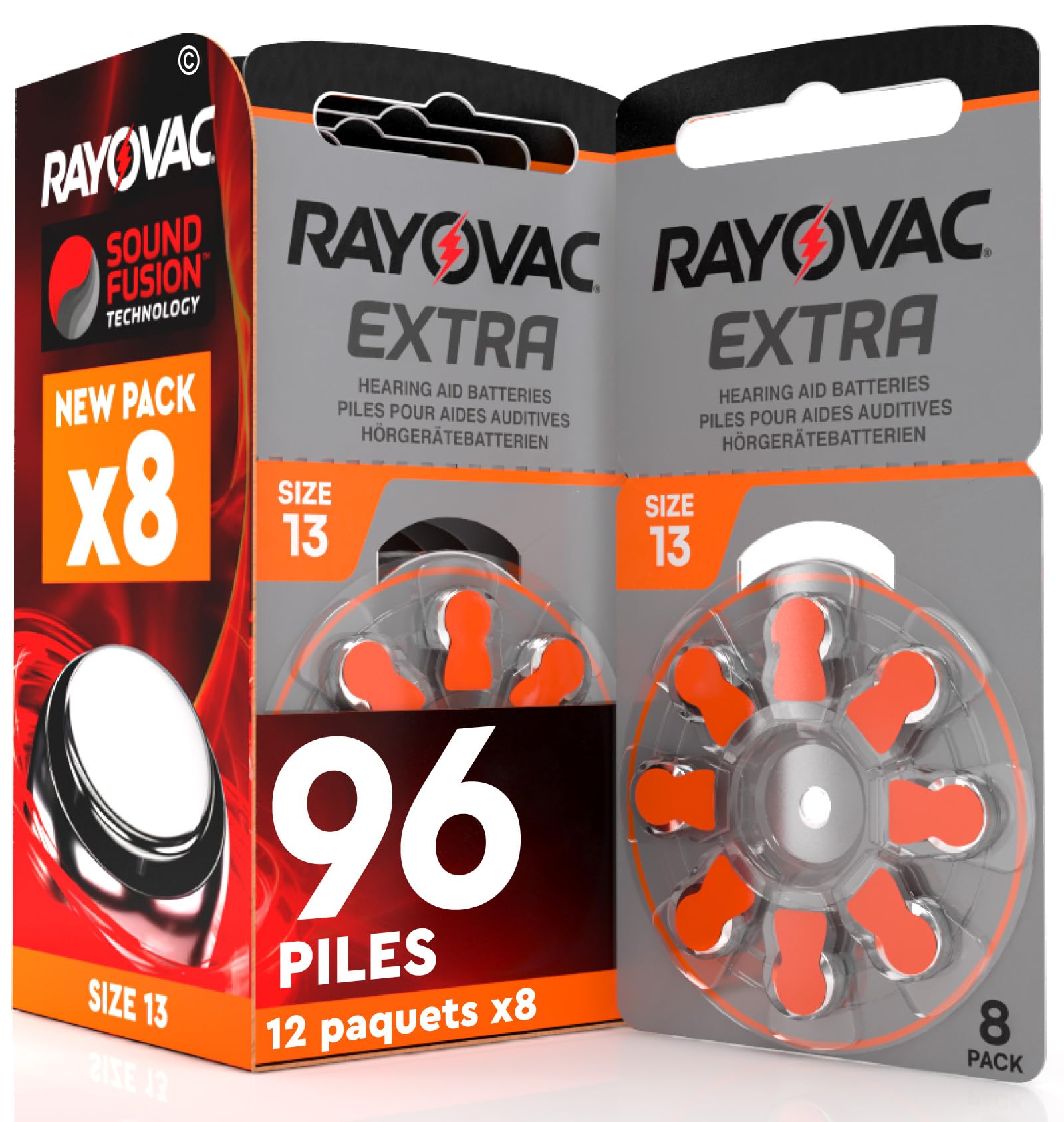 96 Piles Auditives Rayovac Extra 13. 12x8 Piles pour Appareil Auditif