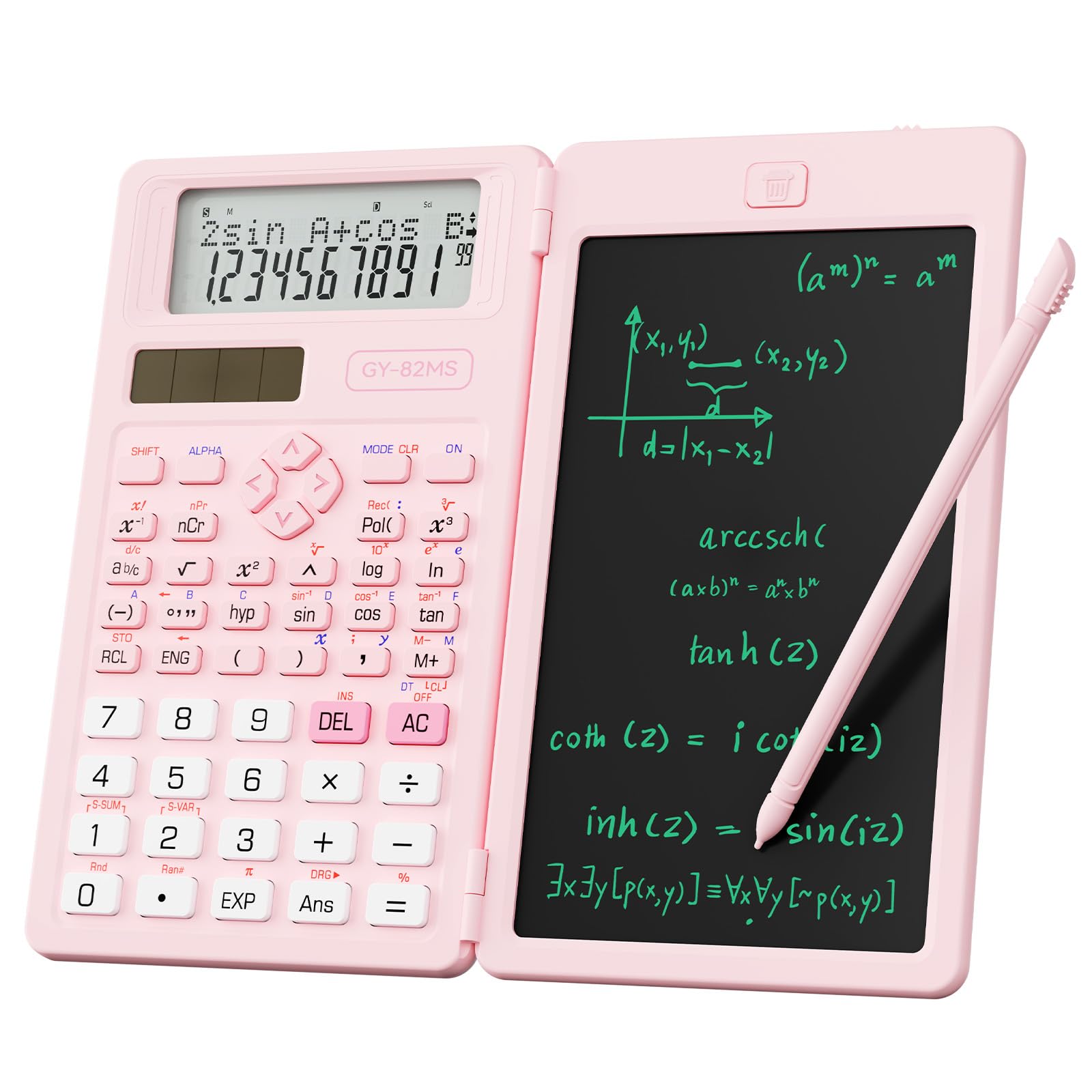 NEWYES Calculatrice Scientifique avec Tableau D’Écriture Stylo,Rose-82MS-II | 240 Fonctions, Solaire et Batterie, 2 Lignes Affichage, Fournitures Scolaires pour Étudiants / Bureau