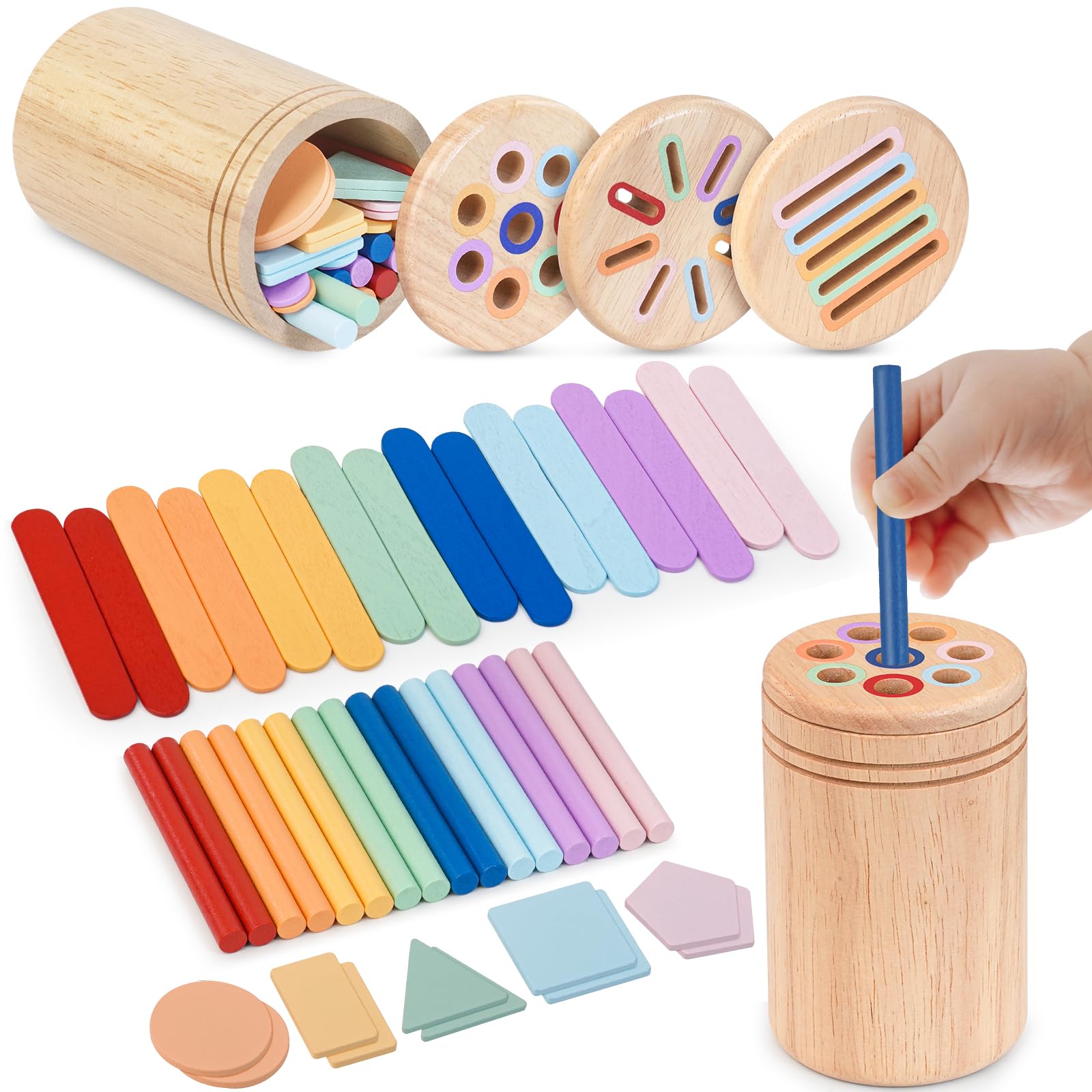 Joozmui Jouet Montessori en Bois 1 2 3 Ans, 3 en 1 Jeux Montessori 1-3 Ans Jouets d'Activité et de Développement en Bois Montessori pour Enfants 1-3 Ans