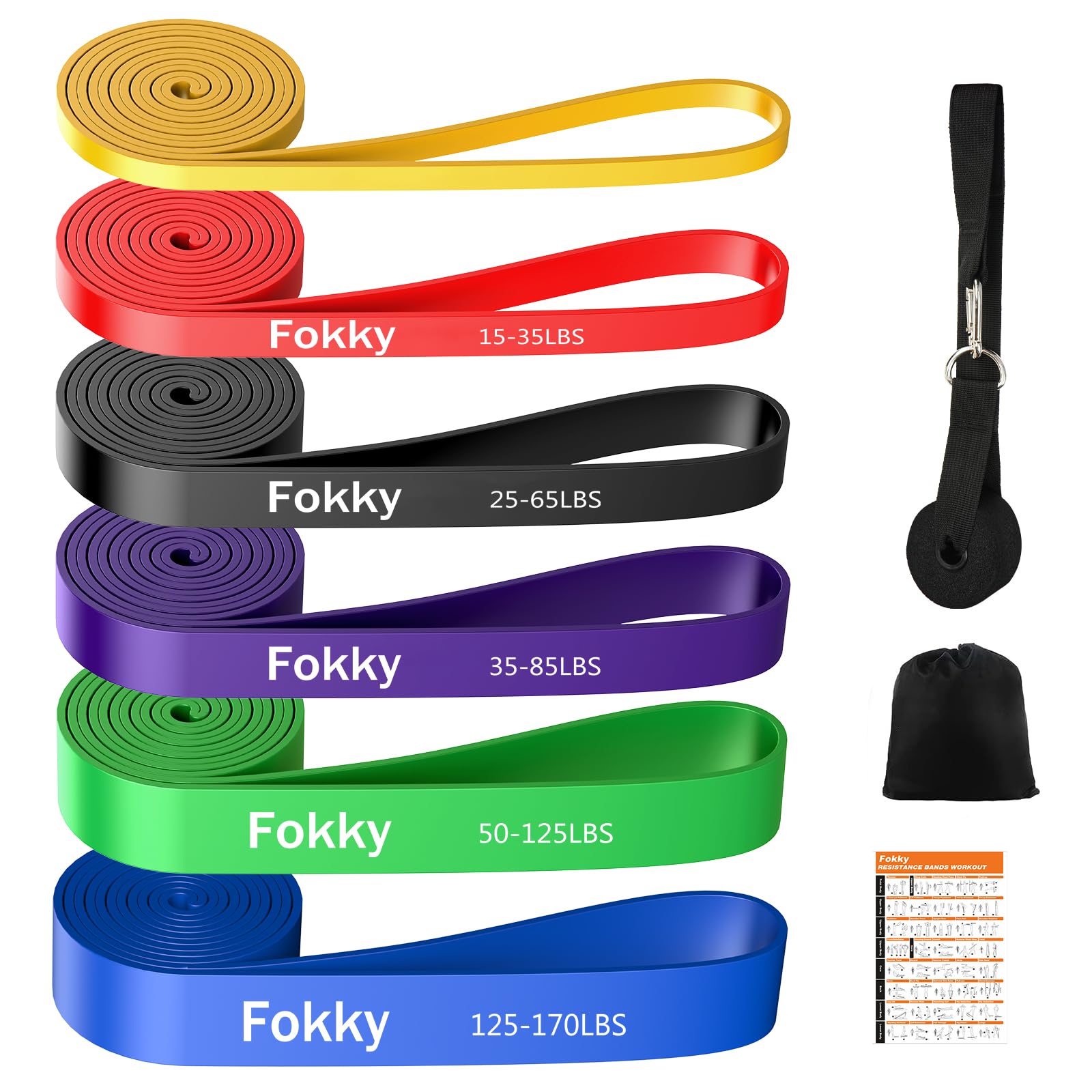 Fokky Bande Elastique Musculation, Élastique Musculation avec 5 Niveaux | Elastique Sport et Poignées, Ancrage de Porte, Sac de Transport, Idéal pour Yoga Pilates Fitness Crossfit