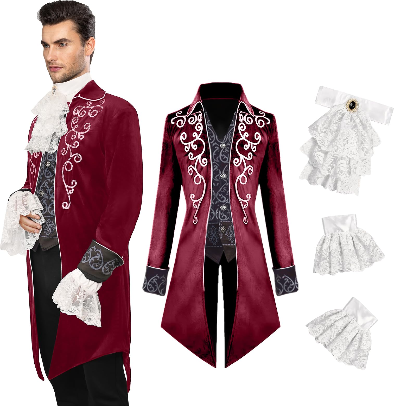 YQVGFBY Costume médiéval pour homme : veste steampunk, queue-de-morue gothique, queue-de-morue victorienne pour homme, Halloween pirate vampire cosplay