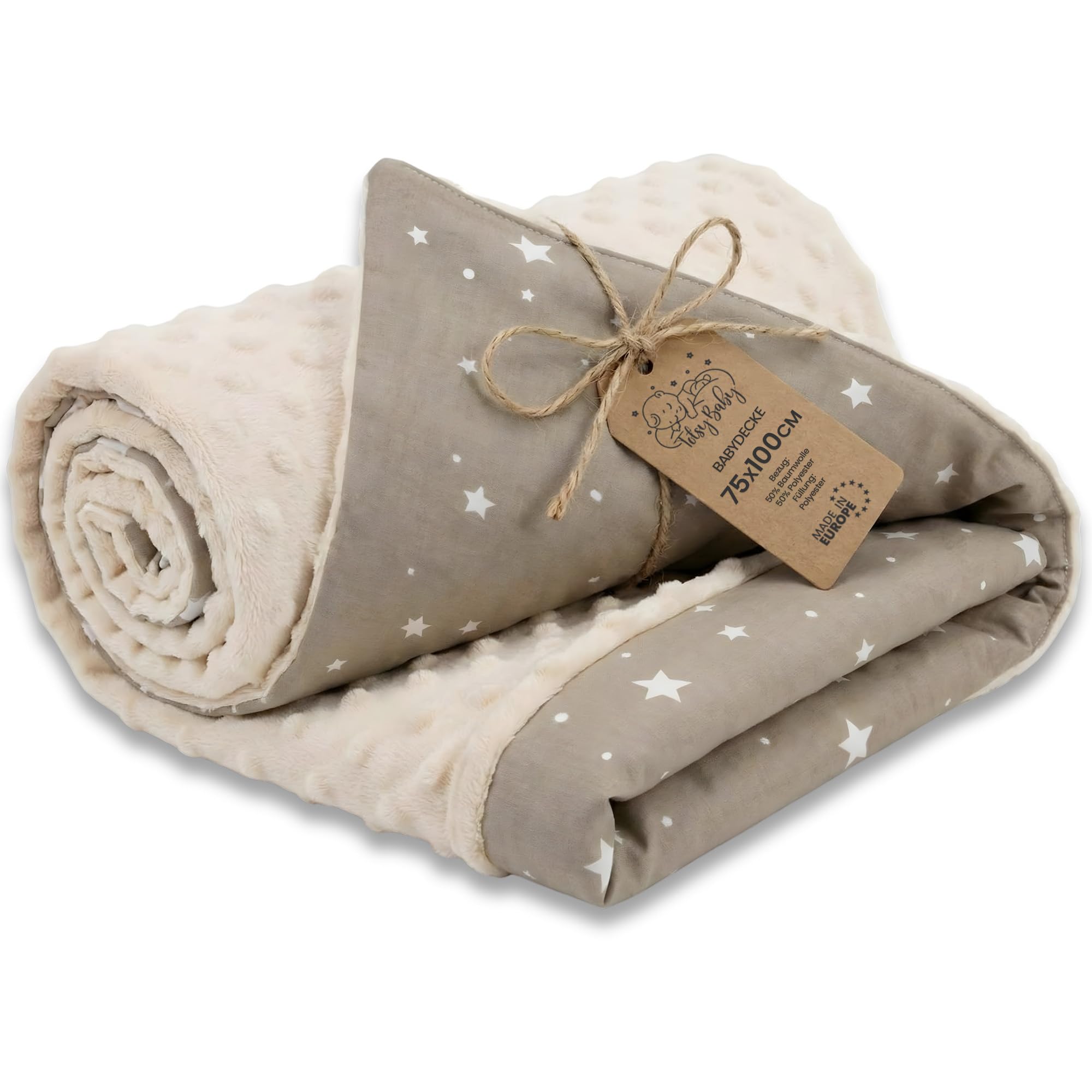 Couverture Bébé Minky Hiver polaire coton chaude double face | toute douce câline douillette réversible – poussette enfant naissance nouveau-né Oeko-Tex certifié Beige