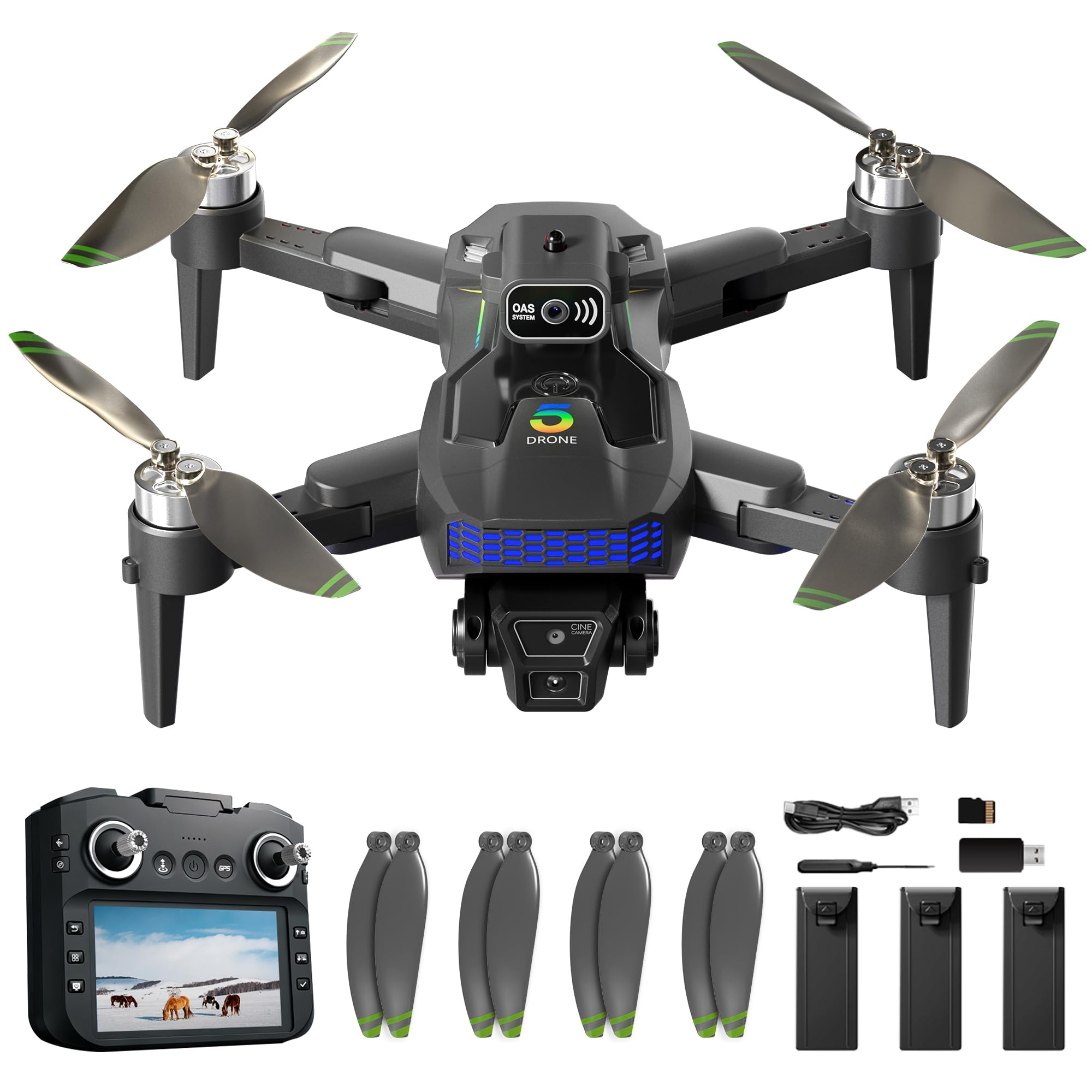 XT555 Drone GPS avec Caméra 4K, Drone Pliable avec Retour Automatique GPS, moteur sans balais,3 Batteries, Autonomie de la batterie jusqu'à 57 minutes, Poids 192 g Cadeau pour Adultes Débutants