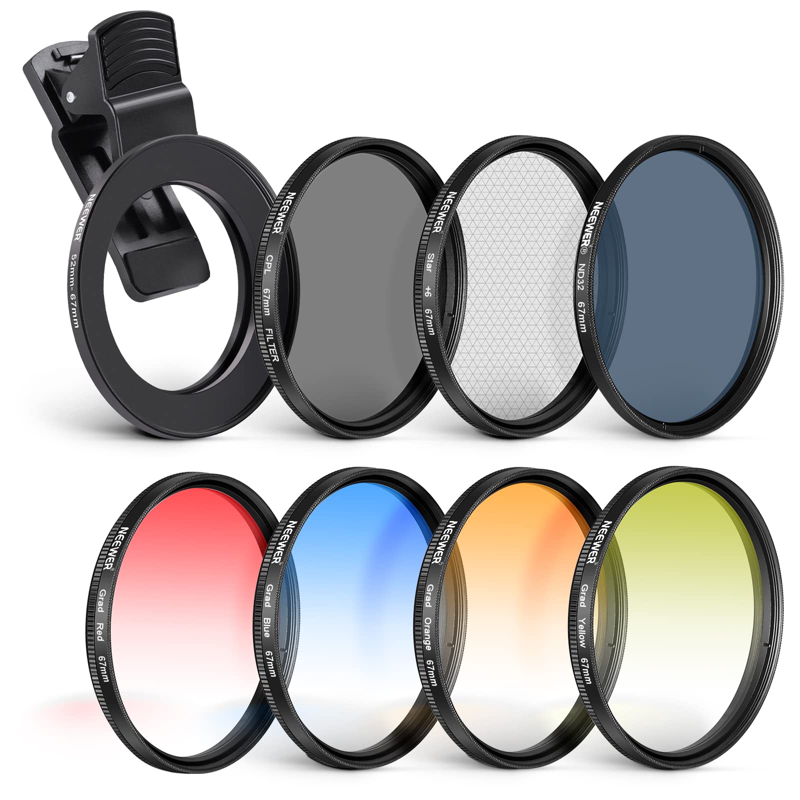 NEEWER Kit Filtre 67mm ND CPL Star 4 Filtre Dégradé Couleur Pince Objectif | Compatible avec iPhone 18 Pro Max 18Pro 17 16 16e 15 14 Pro Max Plus Android Samsung S26 S25 Ultra