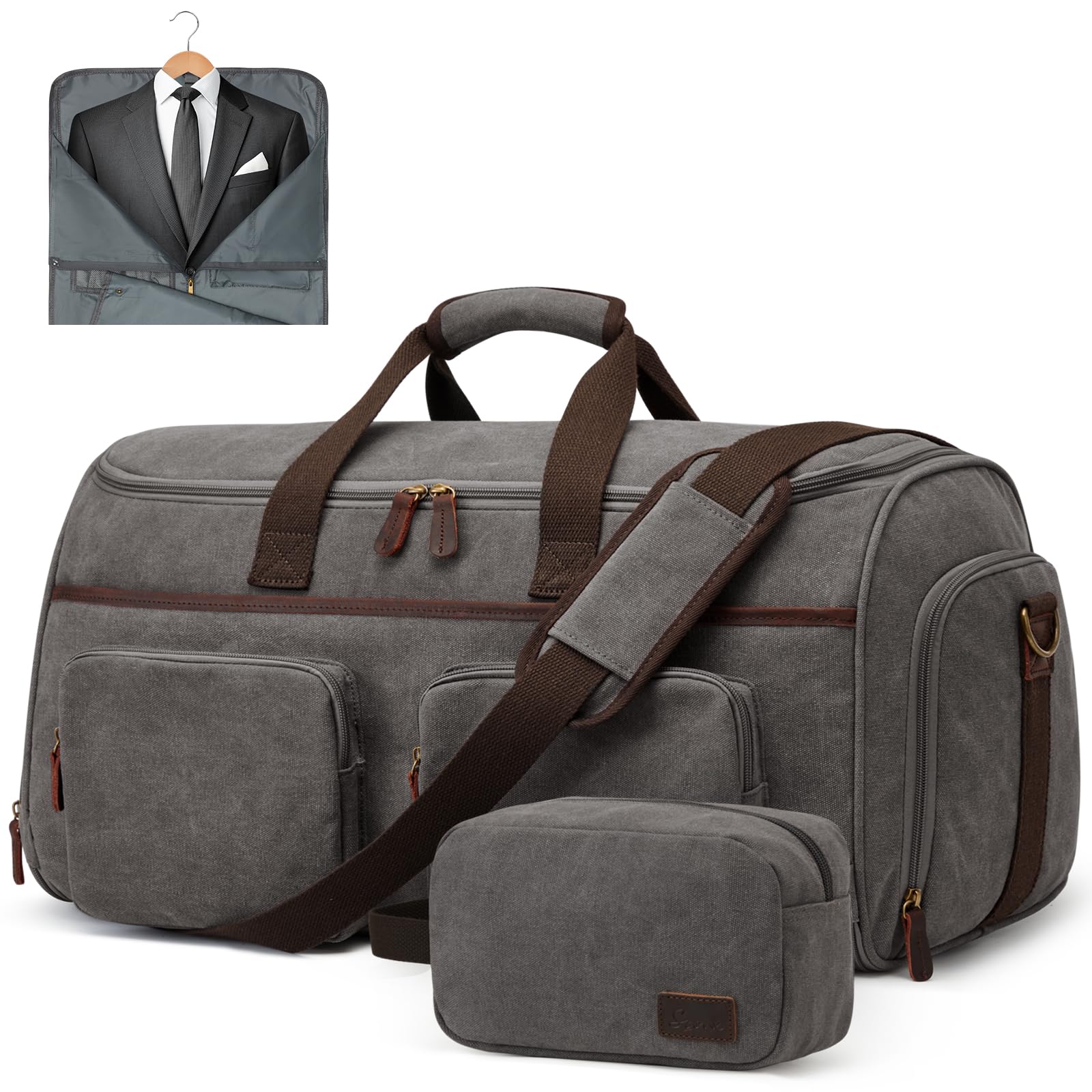 S-ZONE 3 en 1 Unisexe Sac à Vêtements Convertible en Toile avec Trousse de Toilette pour Voyage Vacances Courtes Voyage d'affaires Rangement