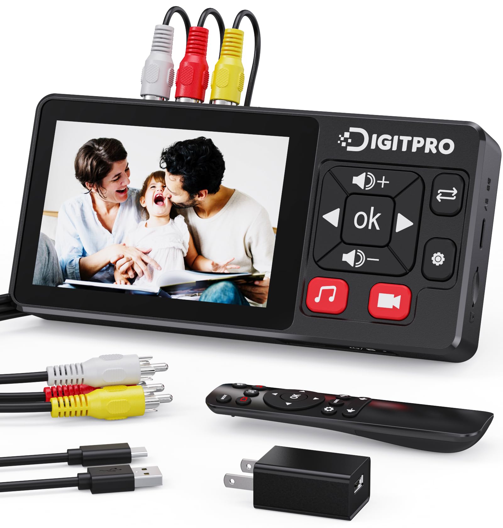 DigitPro Convertisseur VHS vers Numérique 3.0, HD Magnetoscope VHS Video avec Télécommande, Convertit VHS, VCR, DVR, DVD, Hi8, DV, Caméscope, Cassette en Numérique