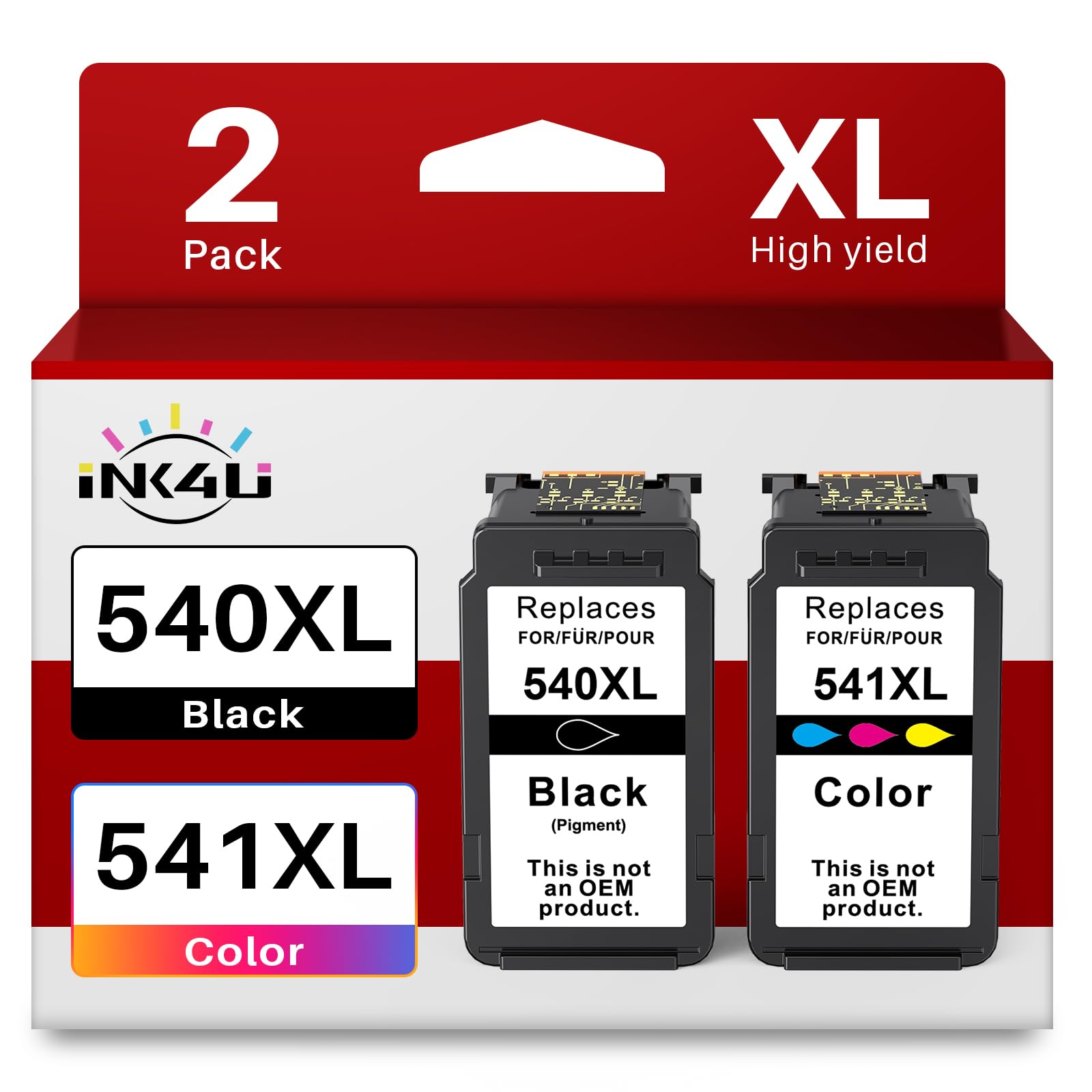 INK4U 540XL 541XL Cartouches d'encre à Haut rendement Couleurs et Noir | Compatibles pour Canon PG 540XL CL 541XL Compatibles pour MG3600 MG3550 MG4250 MG2250 TS5150 TS5151 MX475