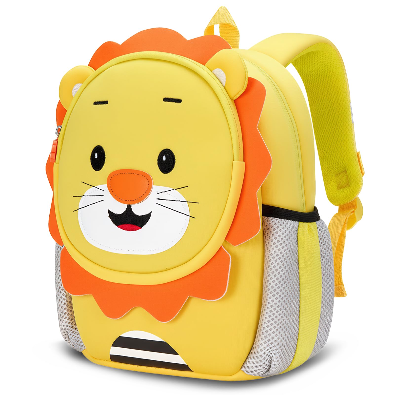 PROTAURI Sac à Dos Enfant Maternelle Fille 1-4 Ans Néoprène SBR, Lion | sangle poitrine réfléchissant imperméable léger respirant ergonomique Design Animal 3D