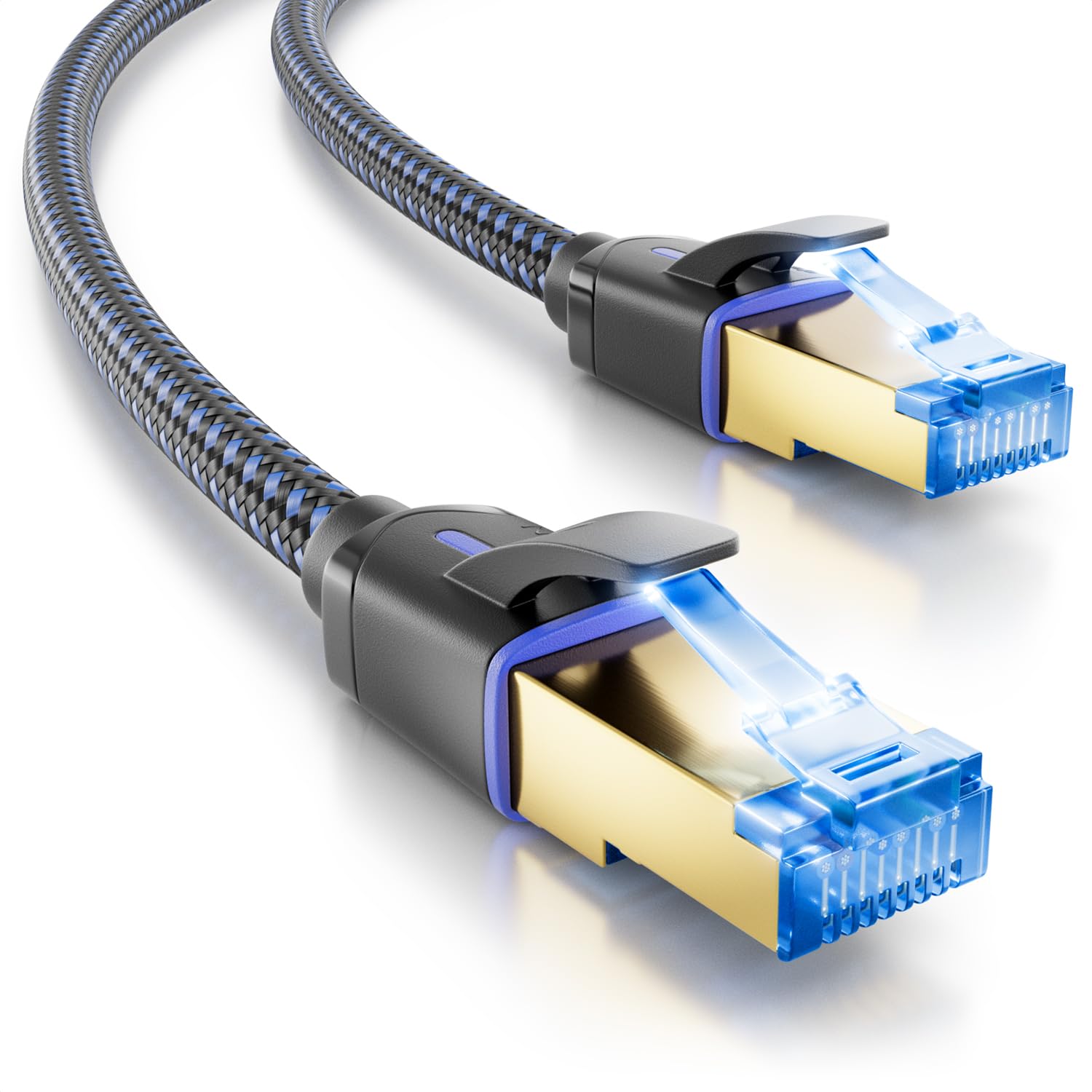 deleyCON 7,5m Câble Réseau CAT 8 (40 Gbit/s, Nylon, 100% Cuivre) S/FTP PIMF - Câble Patch LAN Ethernet - Fiches RJ45, Compatible CAT8/CAT7/CAT6, PoE, PS5, Routeur, PC, Ordinateur Portable - Noir