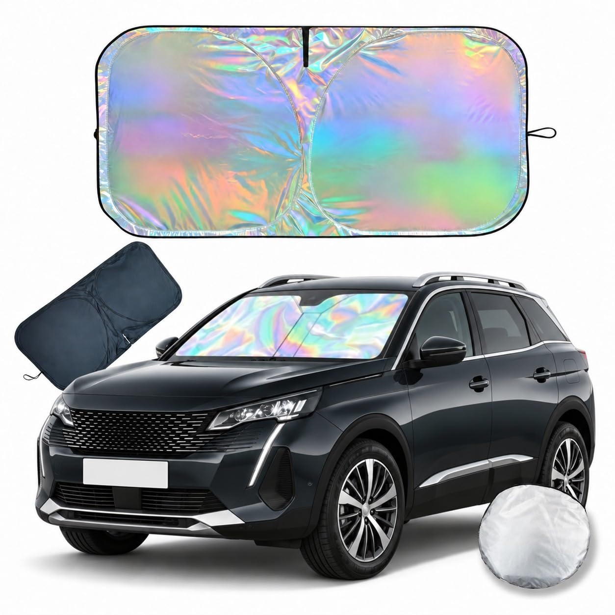 WDQDW Windshield Sun Shade M | 210T Reflective Car Sun Shade for SUVs | Foldable Car Window Shades with UV Protection & Heat Blocking, Reflective Design Helps Reduce Heat & Protect Interior