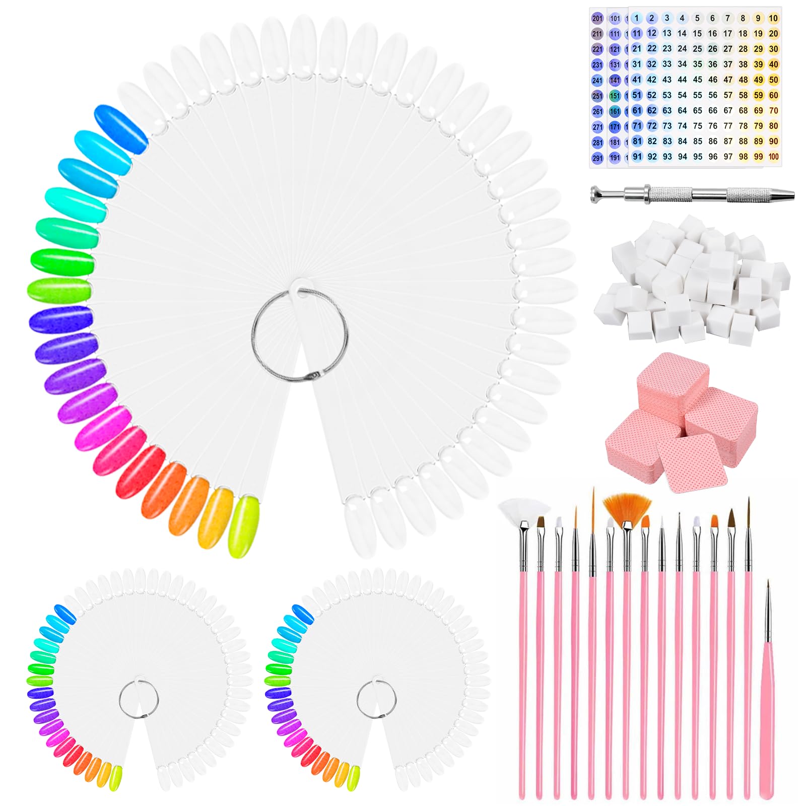 Lot de 150 bâtonnets à ongles - Présentoir de couleur - Vernis à ongles semi-permanents - Carte de couleur pour le style d'art des ongles et l'affichage des couleurs - Avec autocollants