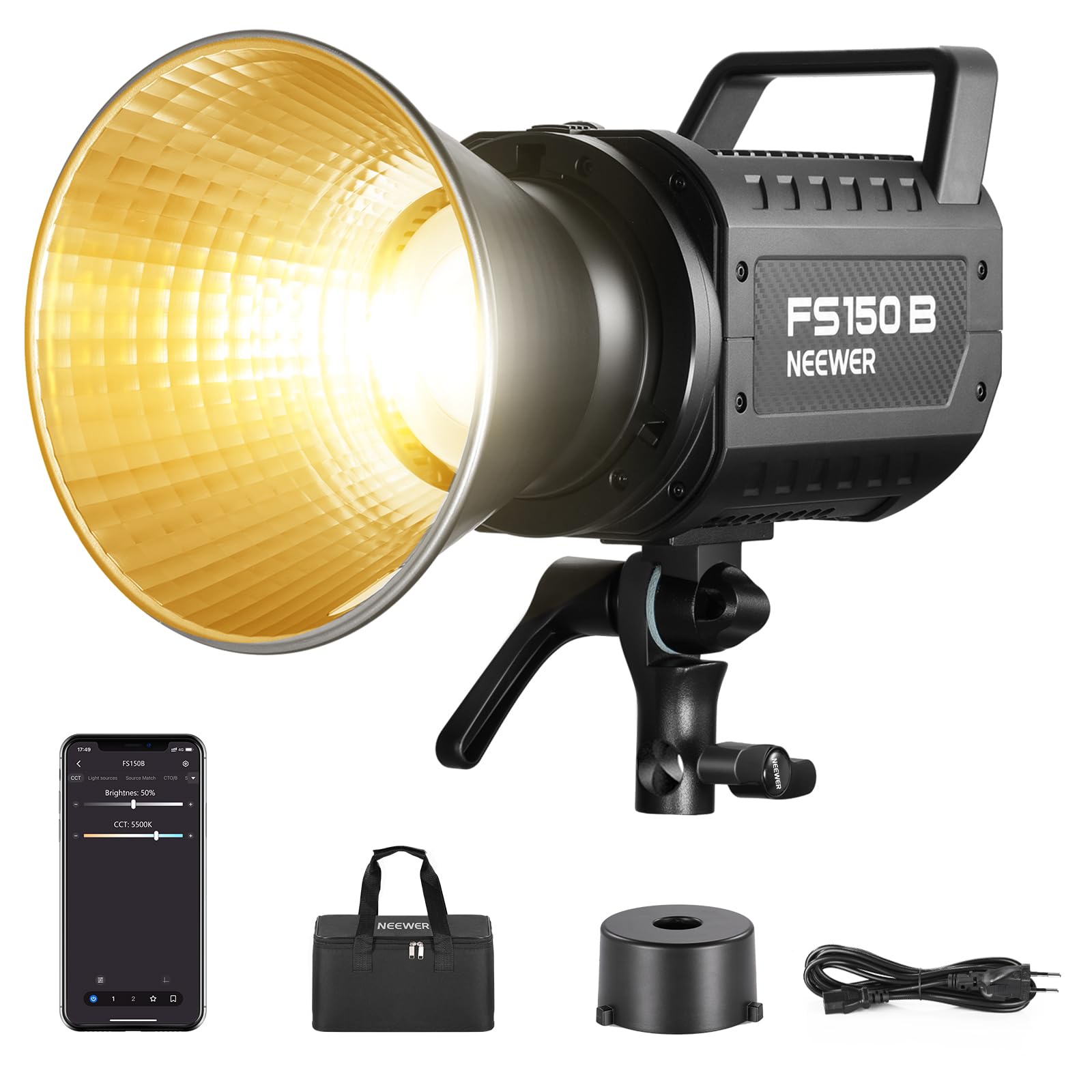 NEEWER FS150B Lampe Vidéo LED 130W Bicolore COB avec App/2.4G | Éclairage Continu Silencieux,4 Modes de Gradation,72000lux/1m,2700K-6500K,IRC97+,12 Effets,Monture Bowens
