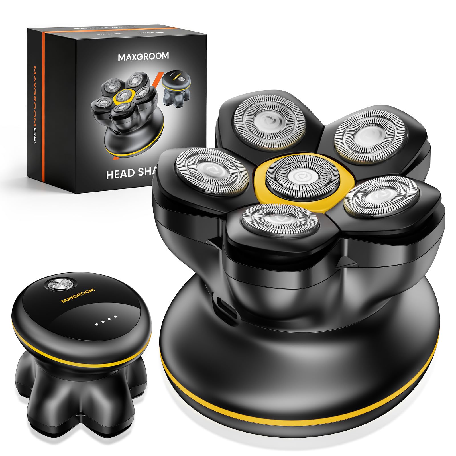 MAXGROOM 6D Rasoir Tête Chauve Homme,8000TR /MIN, IPX7, USB-C | Tête magnétique amovible pour nettoyage facile, confort cutané optimal, design ergonomique et verrouillage voyage