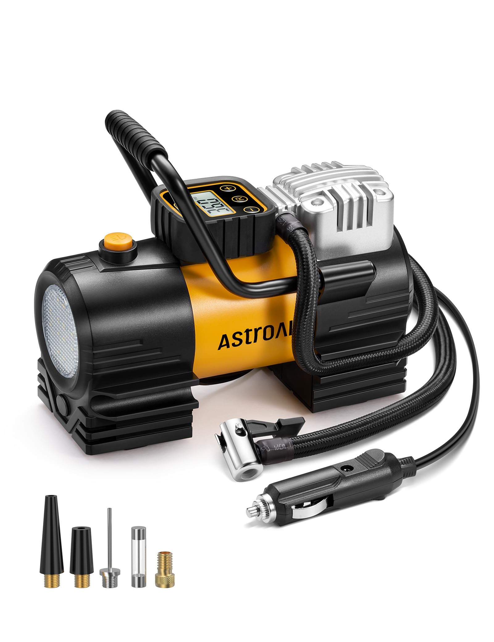 AstroAI Gonfleur Pneus Voiture 150 PSI, Compresseur à Air Portatif, 12V DC | Inflation Rapide Performances et Fiabilité Arrêt Automatique Eclairage LED Faciles à Ranger pour Voiture, Vélo, Moto, Ballon