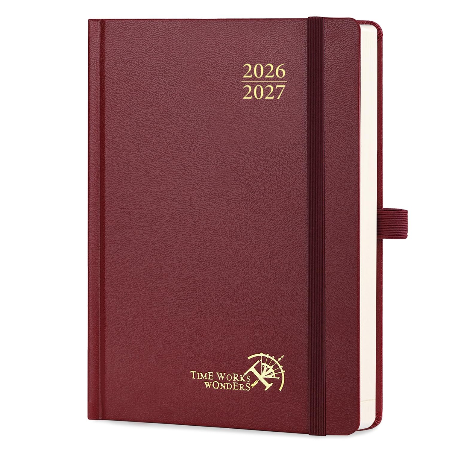 POPRUN Agenda 2026 2027 Journalier A5 Format Moyen 21,5 x 14,5cm | 1 Page/Jour,Août 2026-Juil 2027(12 Mois),Planner Scolaire Couverture Rigide,Poche intérieure,Papier 80g/m²,‌Rouge Bourgogne