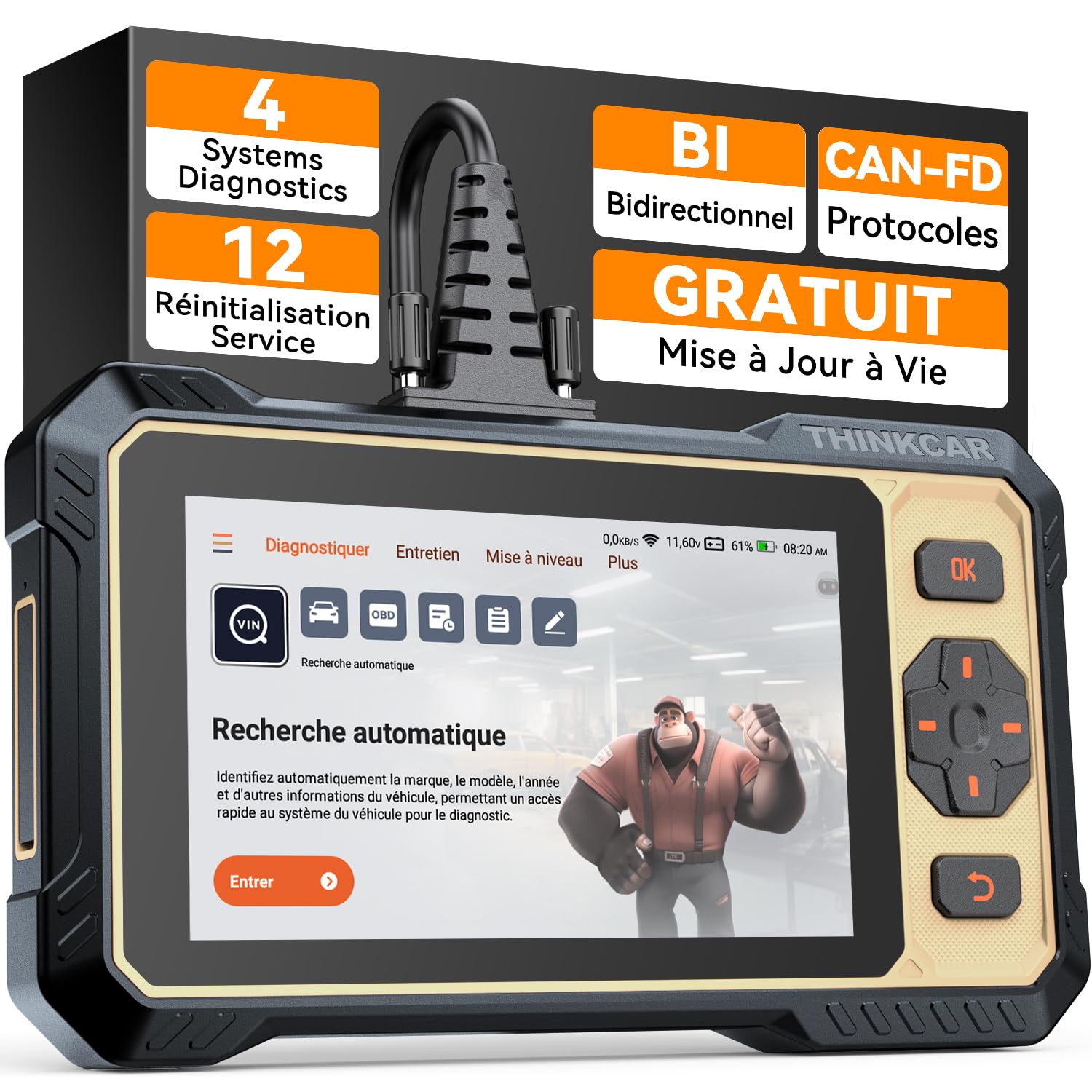 THINKCAR 662 Valise Diagnostic Auto,4 Systèmes,12 Réinit.,Bi-directionnel | 4 Diagnostic du Système,12 Réinitialisations,Bi-directionnel,Guide V.A.G,CANFD & DOIP & FCA,6,2 Pouces,Gratuit à Vie