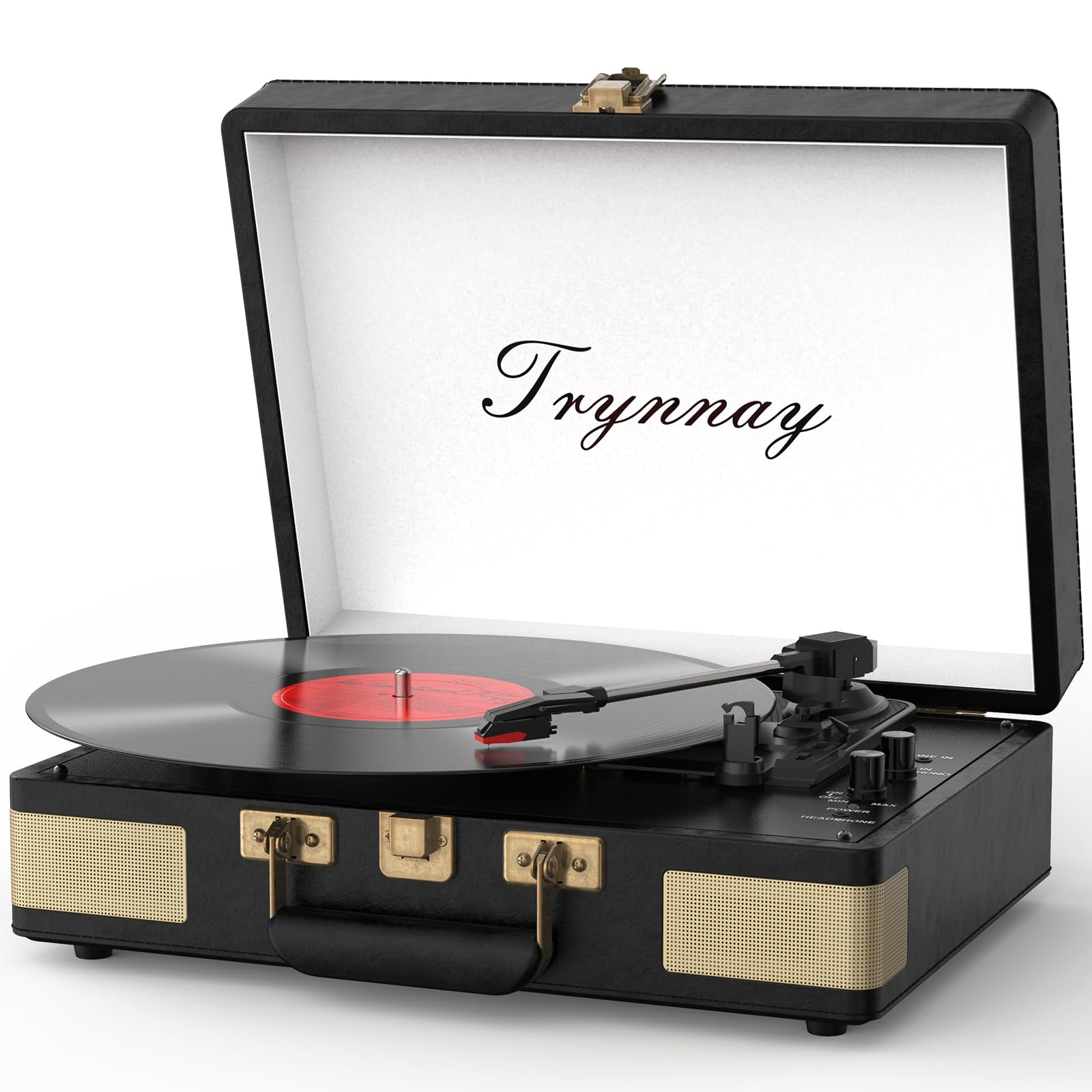 Trynnay Tourne-Disque Bluetooth à 3 Vitesses - Lecteur Portable en Vinyle avec Haut-parleurs intégrés - Tourne-Disque - Son Audio amélioré Noir Vintage